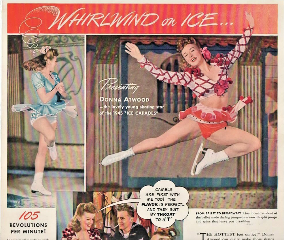 1945 Camels Cigarettes Print Ad Whirlwind On Ice Donna Atwood