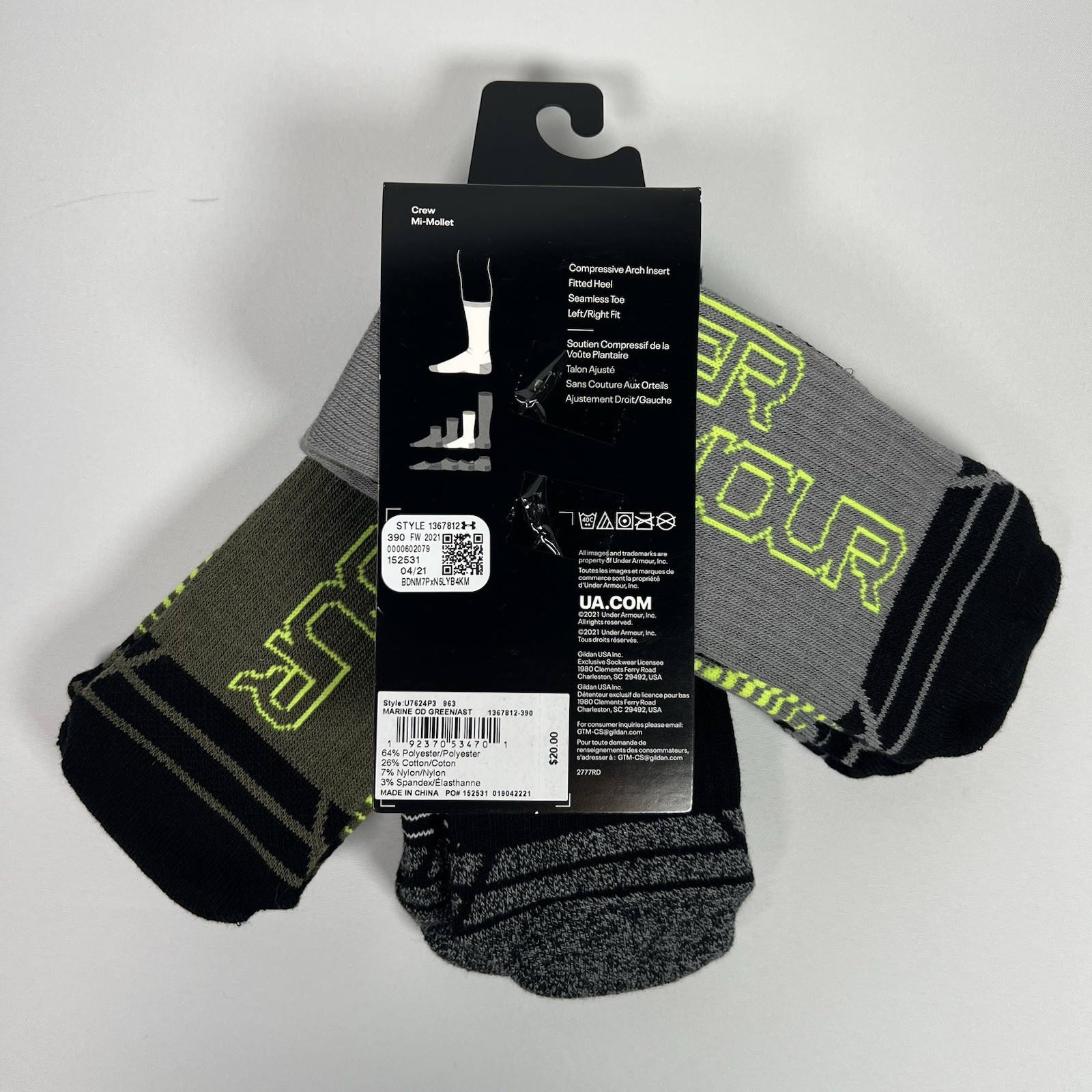 Under Armour UA Elevated Cushioned Crew Socks (3 Pack) Men’s 4-8 Boys NEW Camo