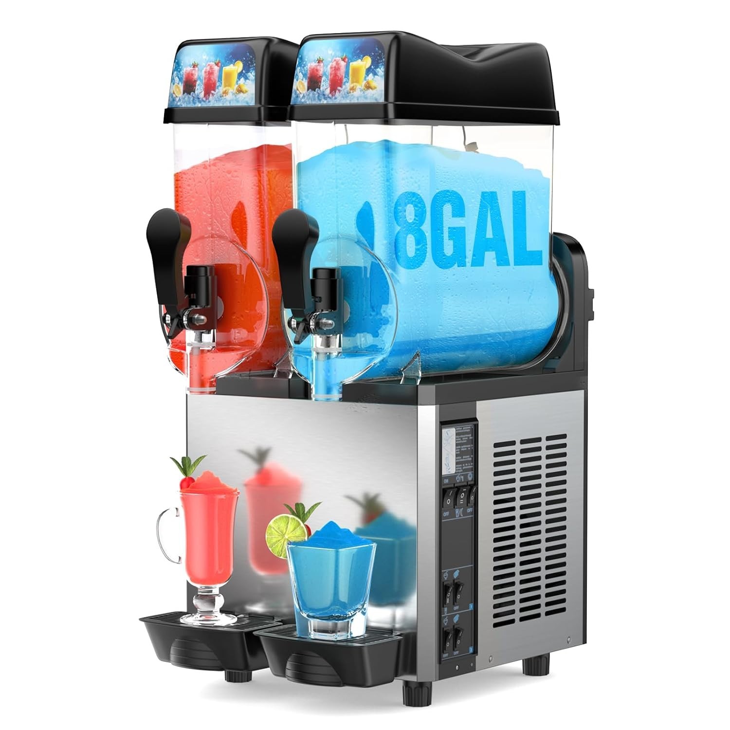 8 Gal Commercial Margarita Machine LED Light 15L×2 Tanks Commercial Frozen Drink