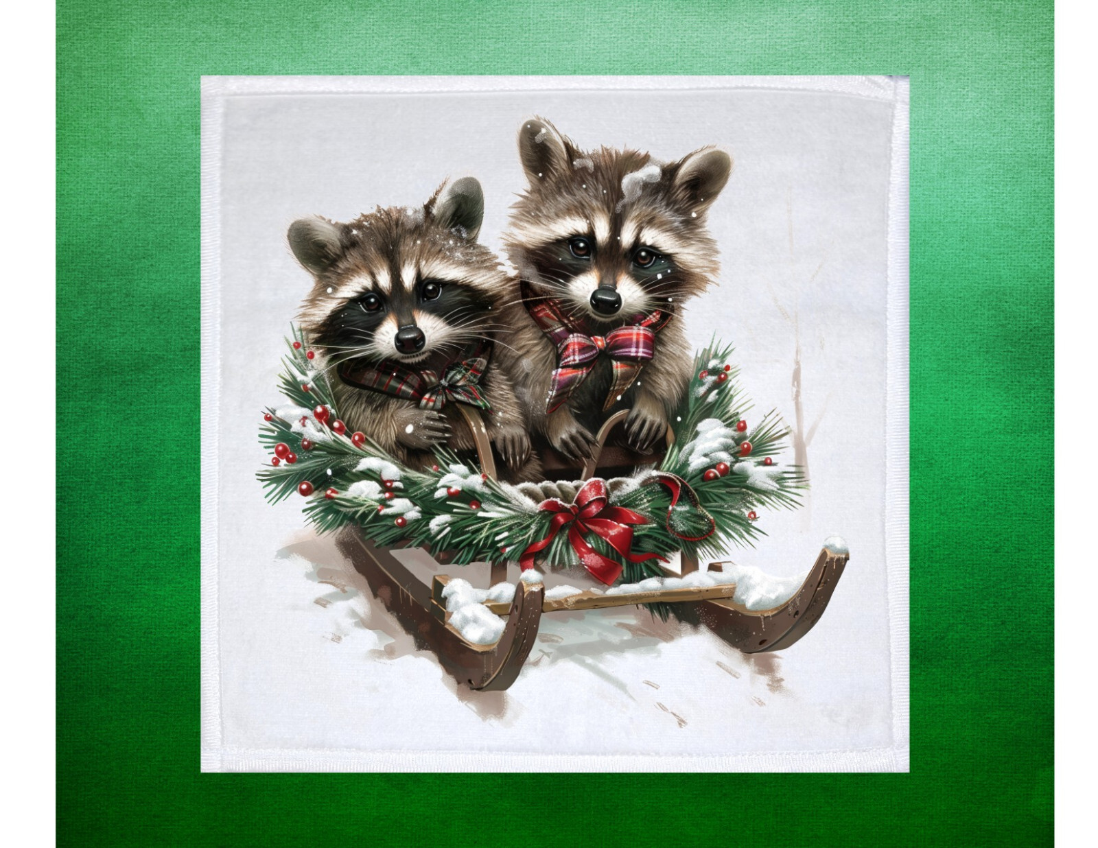 Christmas theme Dish Towel, 12x12, FREE ship, hand towels, choice, gift, raccoon