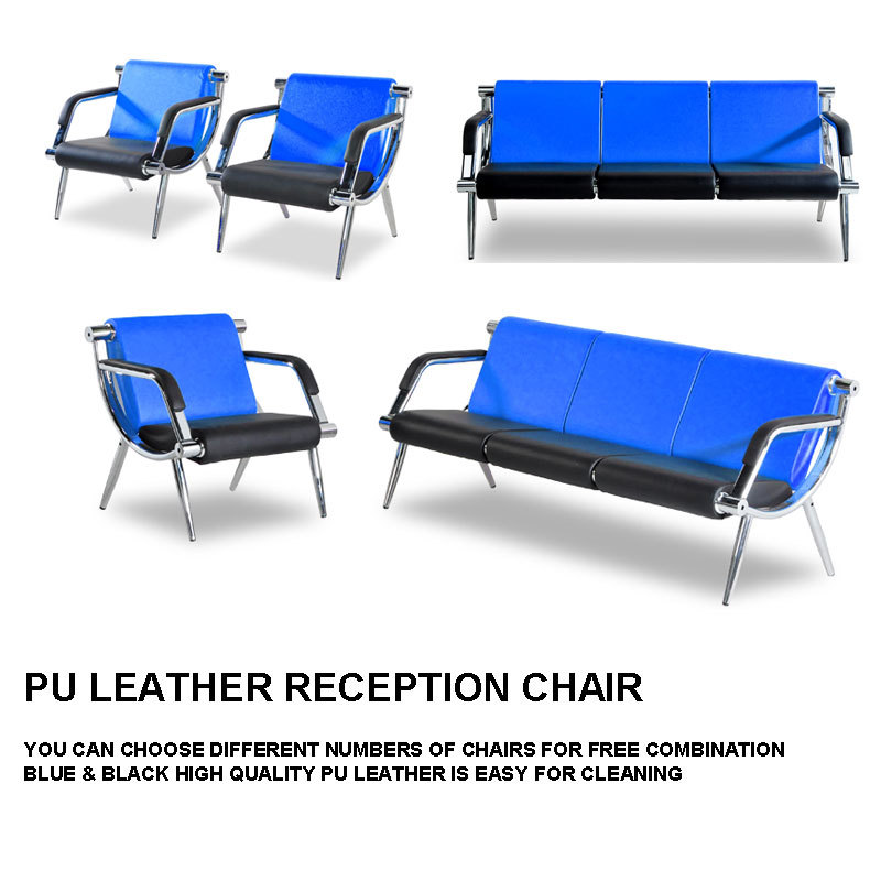 PU Leather Waiting Room Chair Reception Office Airport Bench Guest Sofa Blue