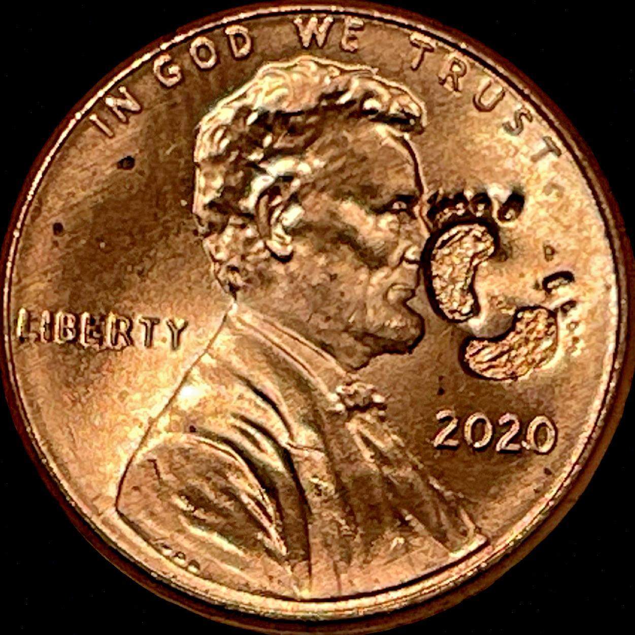 2020 Newborn Baby Feet Counterstamp Imprint Lincoln Cent Infant Lucky Charm Coin