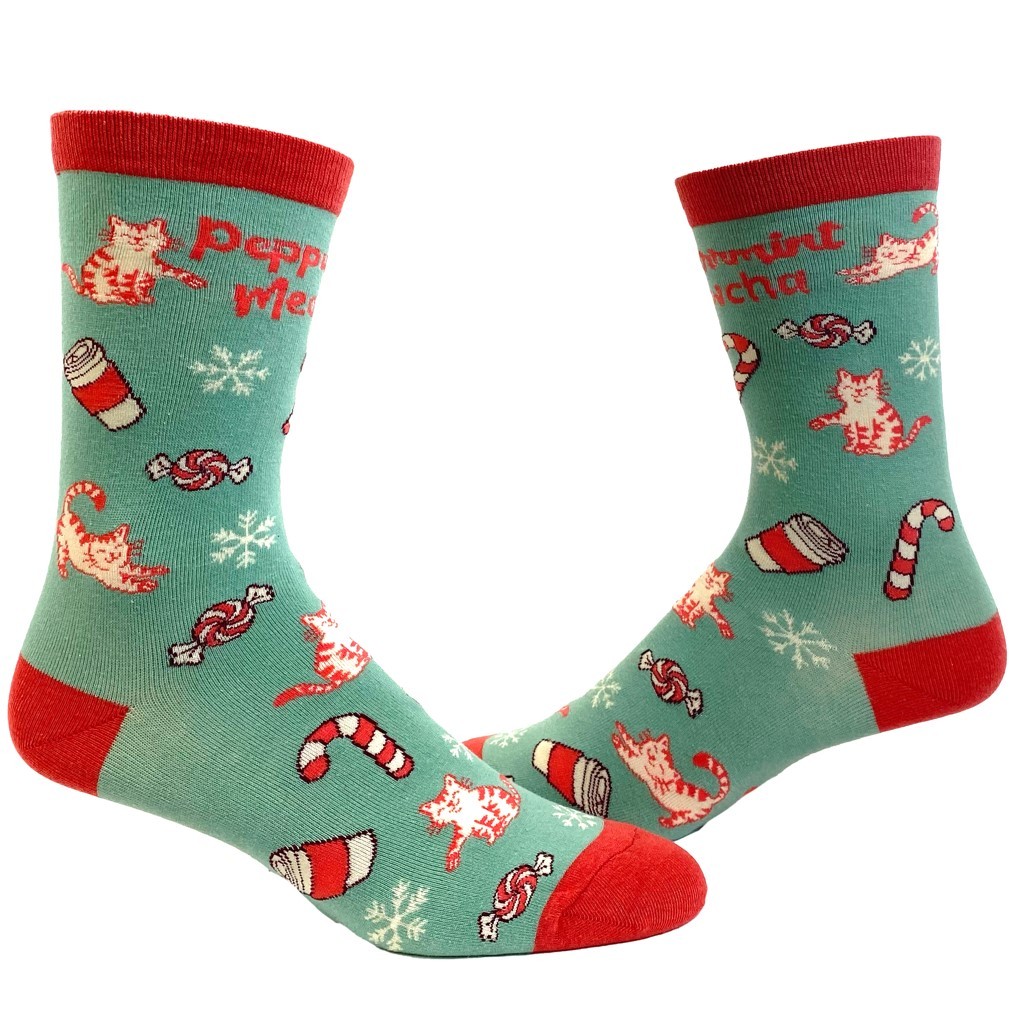 Women's Peppurrmint Meowcha Socks Funny Pet Cat Kitty Animal Lover Christmas