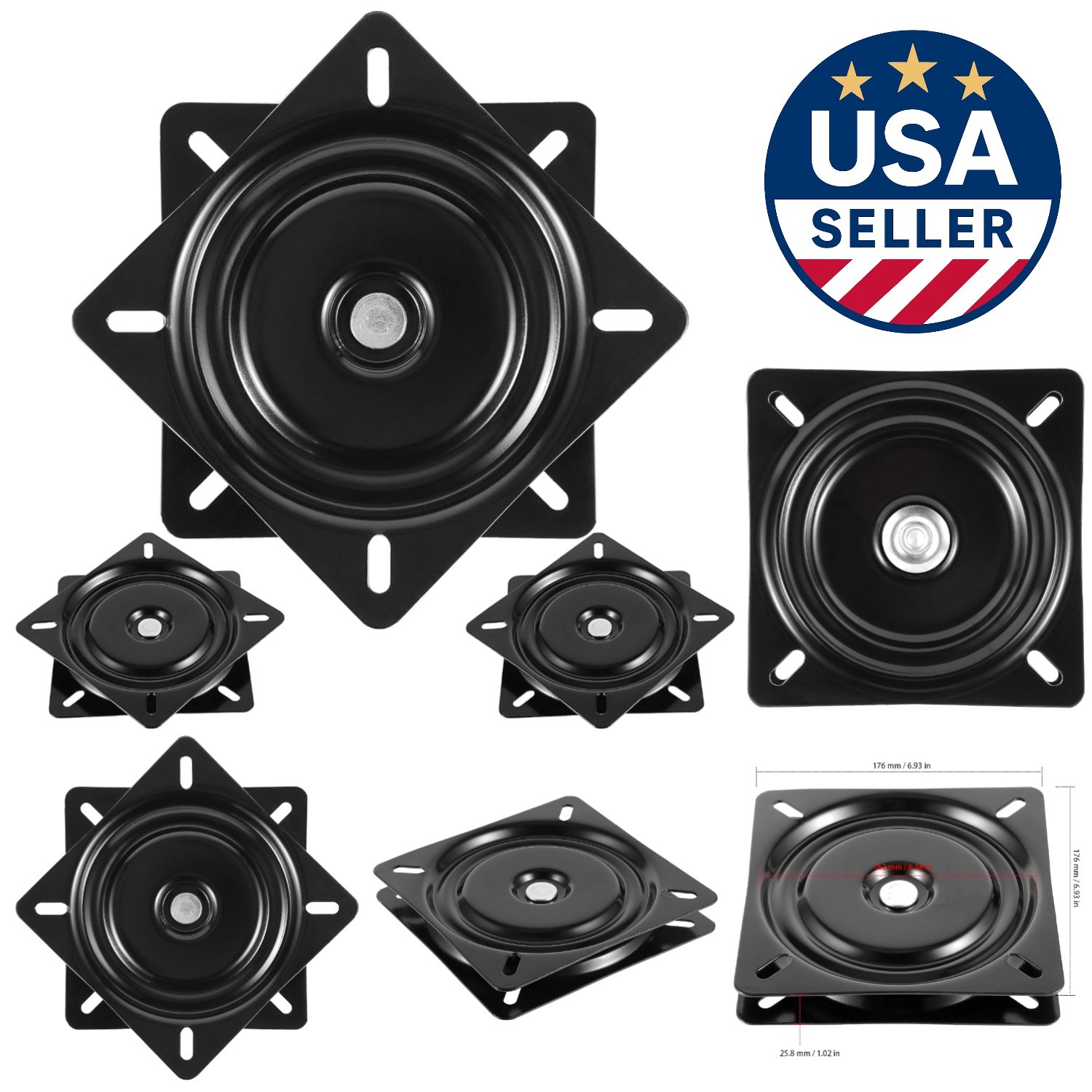3 PCS 7-Inch Heavy Duty Black Bar Stool Swivel Plates – 400lbs Capacity