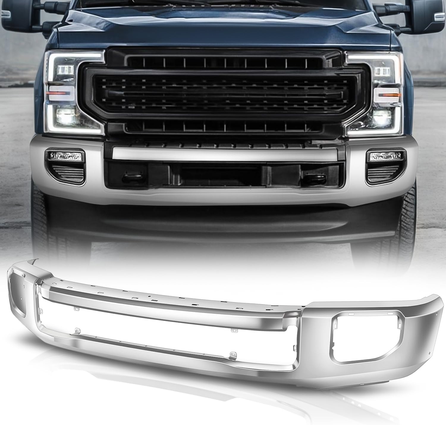 Chrome Front Bumper Face Bar For Ford F250 F350 2020-2022 W/ Fog Light Hole