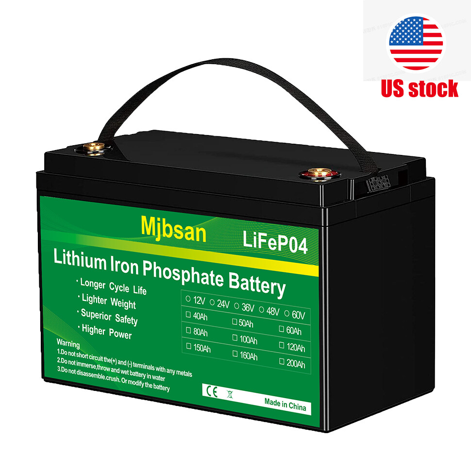 12V 100AH LiFePO4 Deep Cycle Lithium Rechargeable Battery BMS for RV Boat Sloar