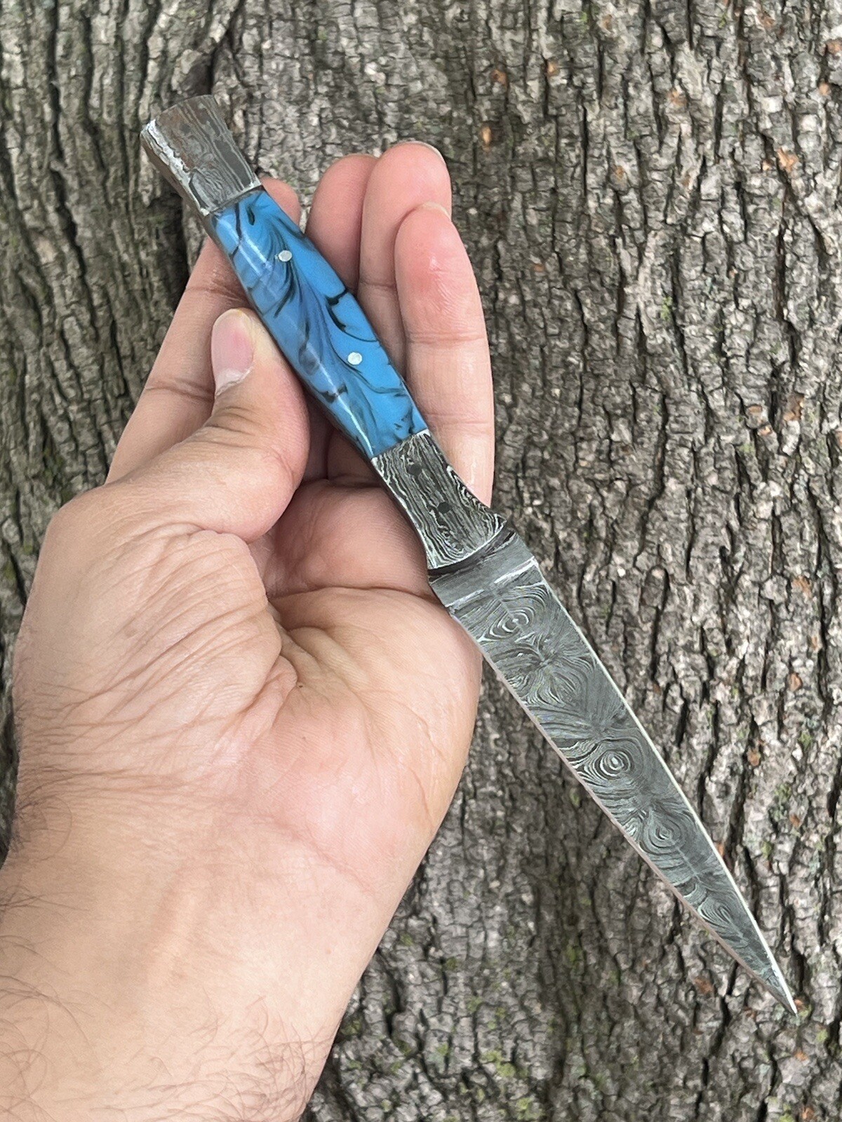 9”handmade Damascus steel hunting dagger fixed blade boot knife DOUBLE-EDGE