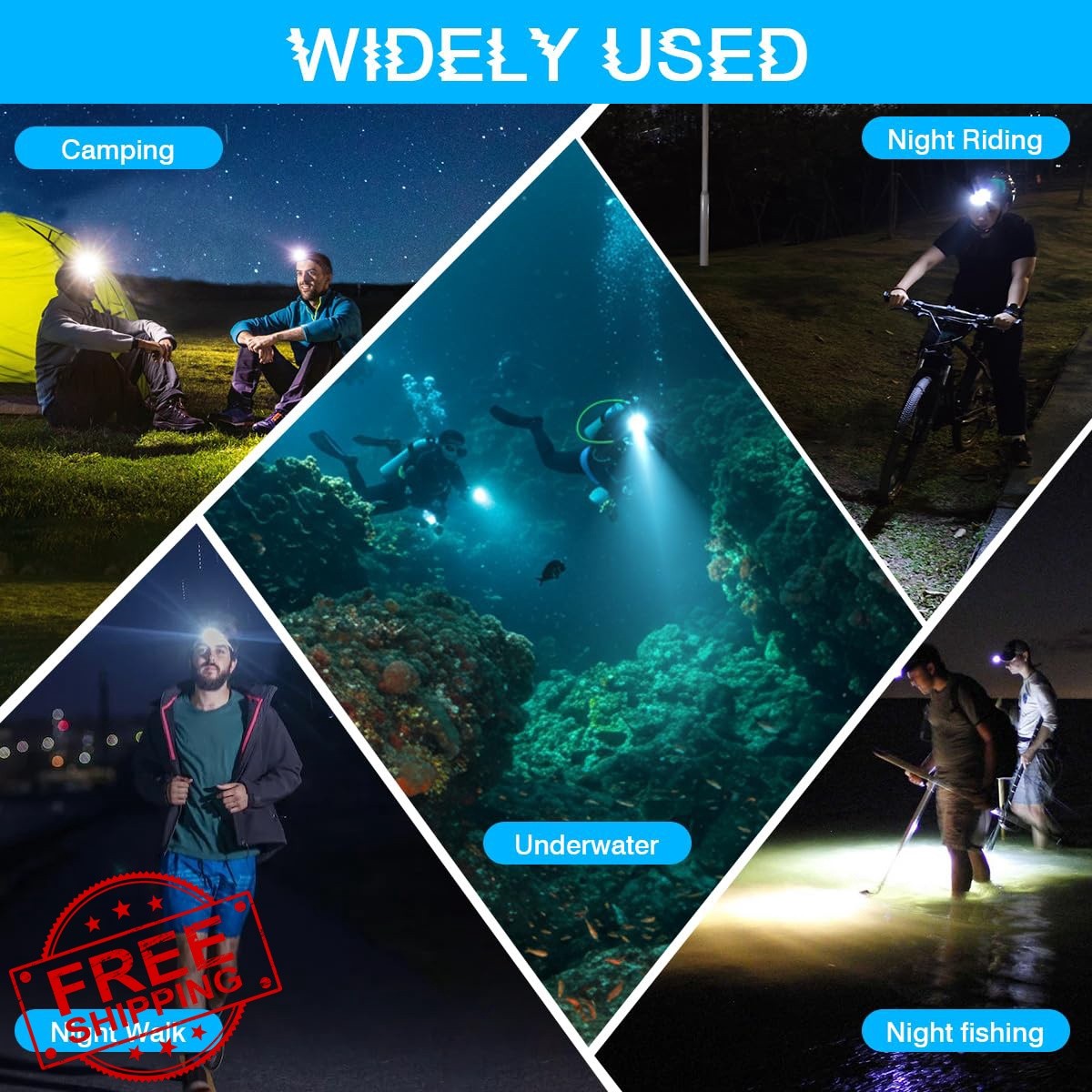 HECLOUD 3000 Lumens Super Bright Diving Headlamp IP68 Waterproof Dive Flashli...