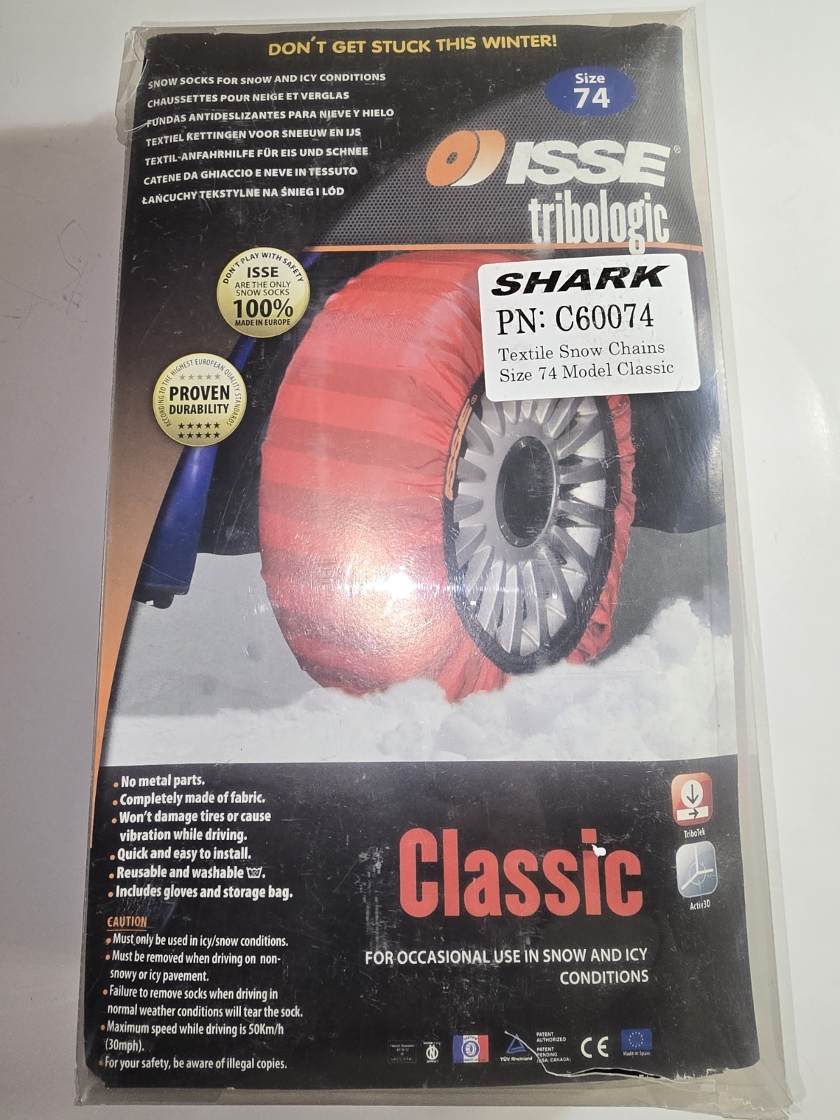 Brand New Snow Socks tire chains ISSE Tribologic Classic Size #74