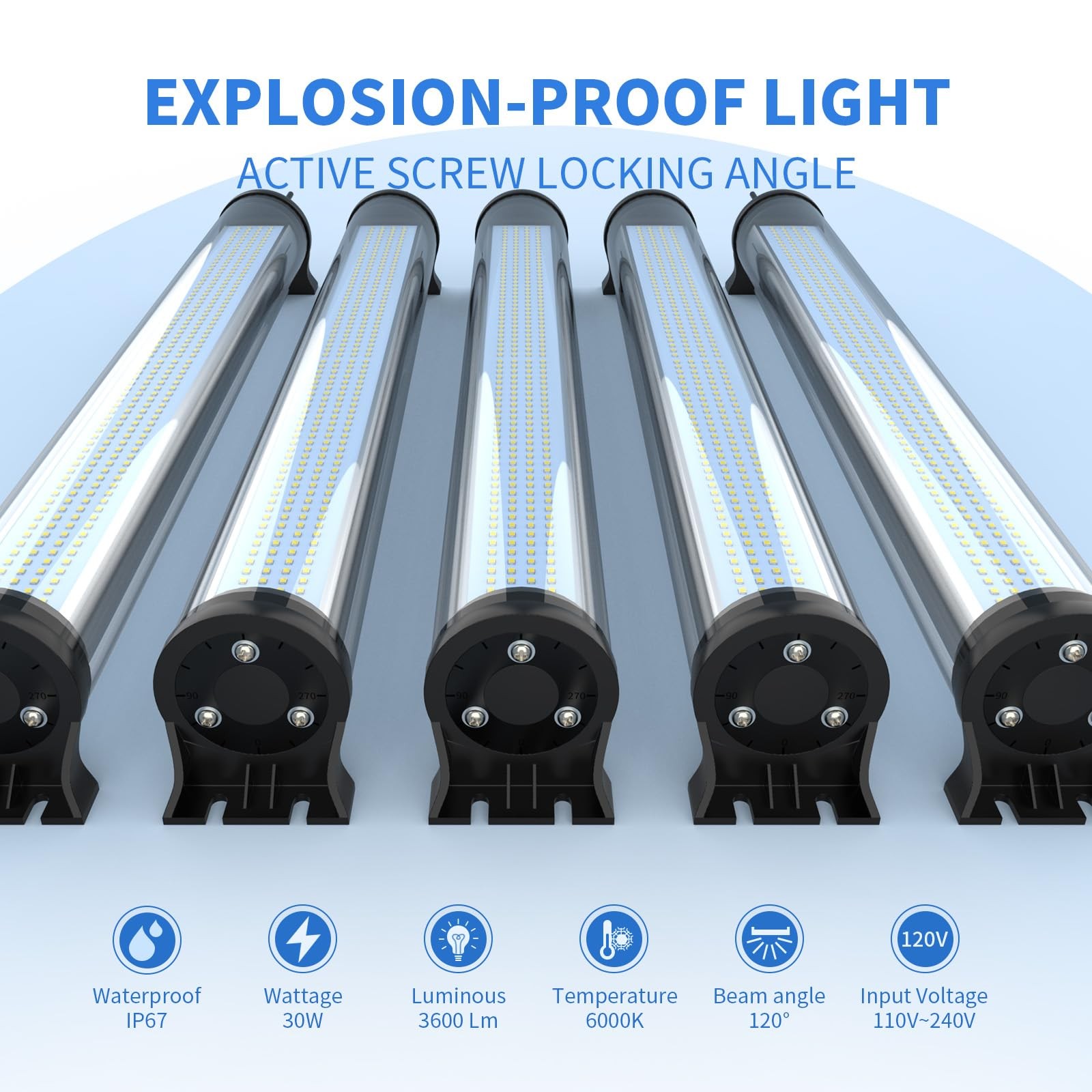 30W 6500k IP66 Explosion Proof LED Machine Work Tube Light 3000 lm Industrial...