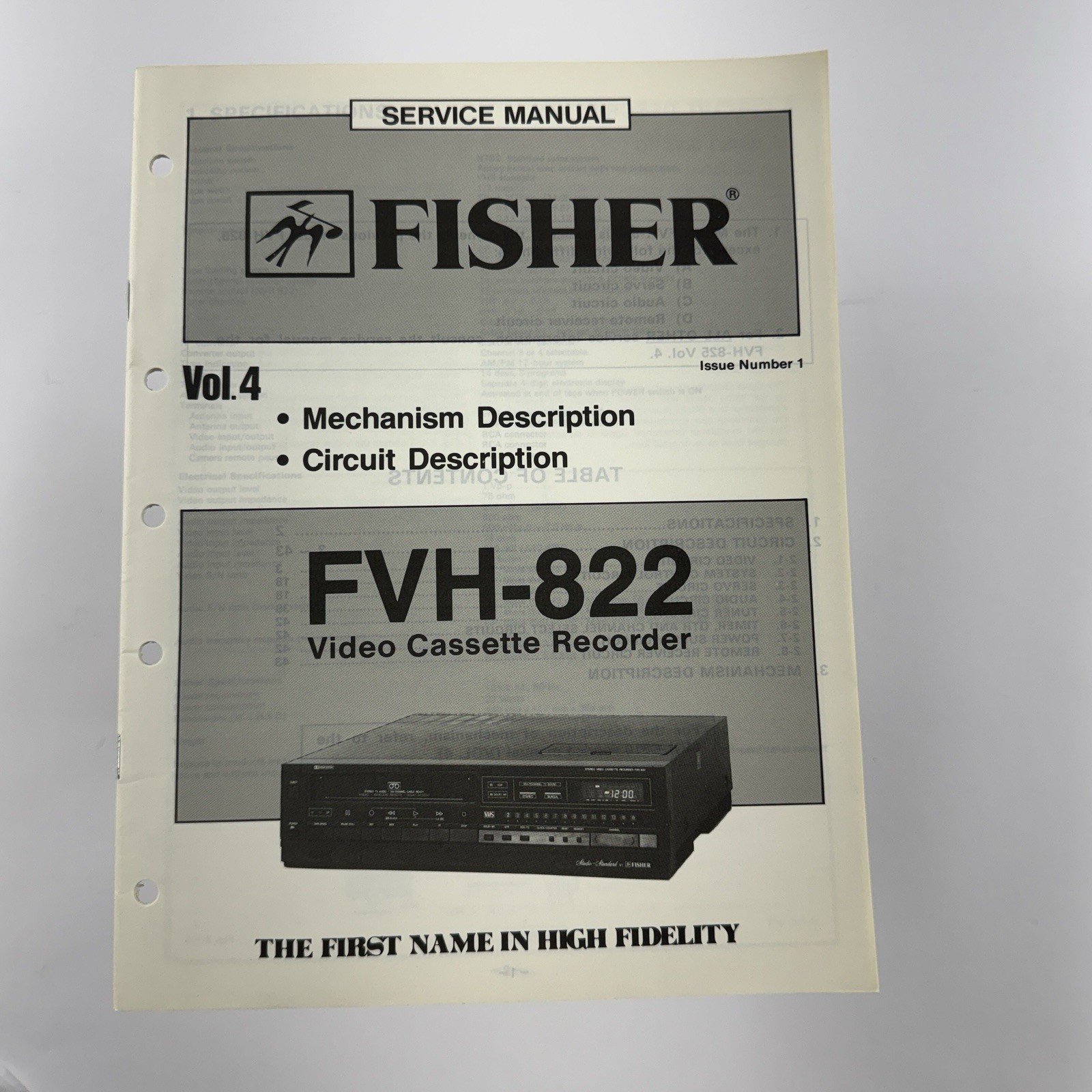 Fisher Service Manual FVH-822 Vol 4 Video Cassette Recorder WM-15815 Jan 86
