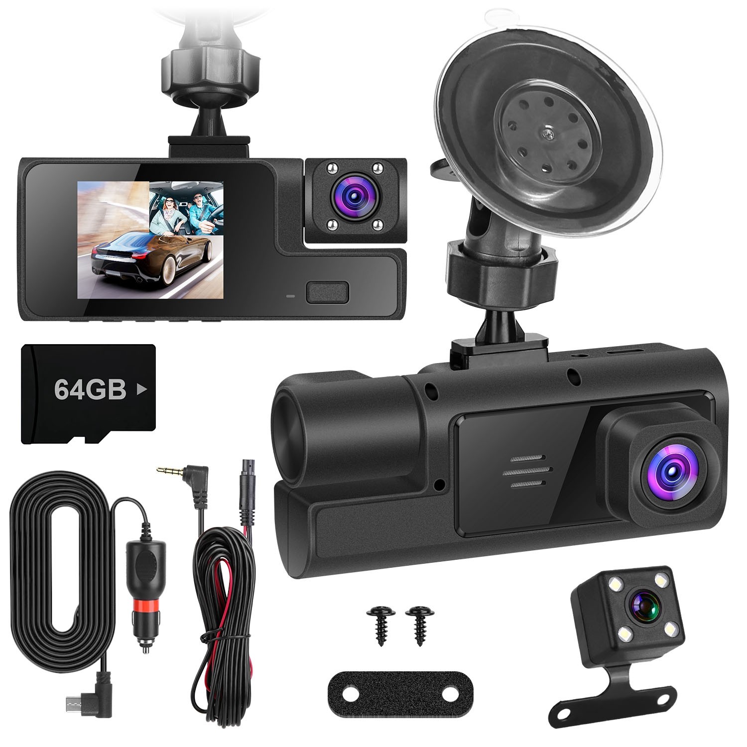 1080P HD Dash Cam WiFi Front Rear Inside Dash Camera Loop Recording Camera
