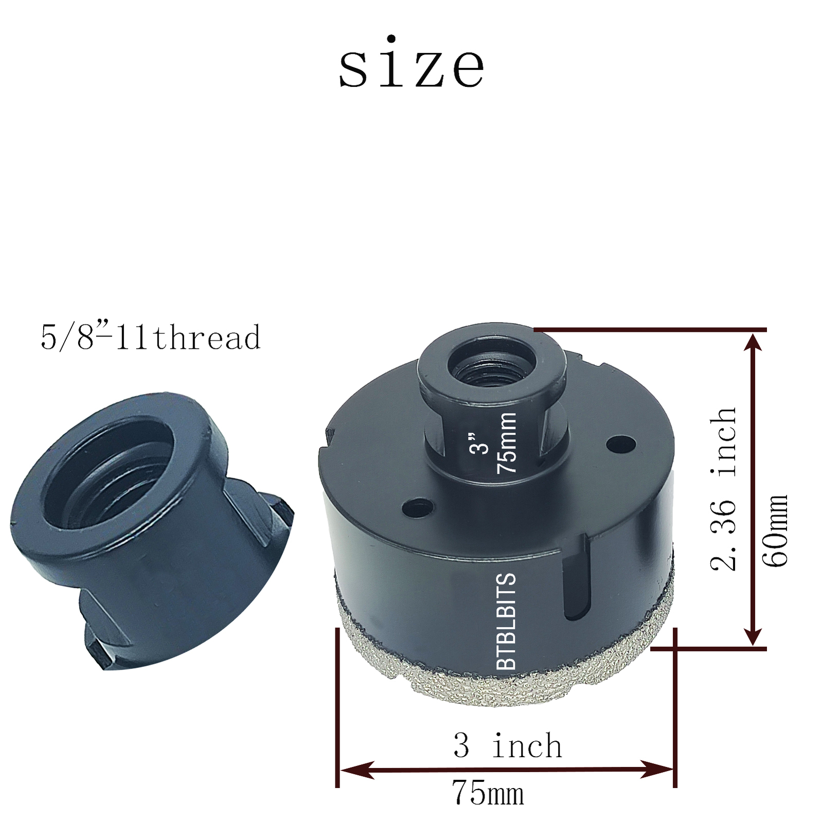 3" Diamond Core Drill Bit Set Ceramic Granite Marble Tile Hole Saw Cut Adapter