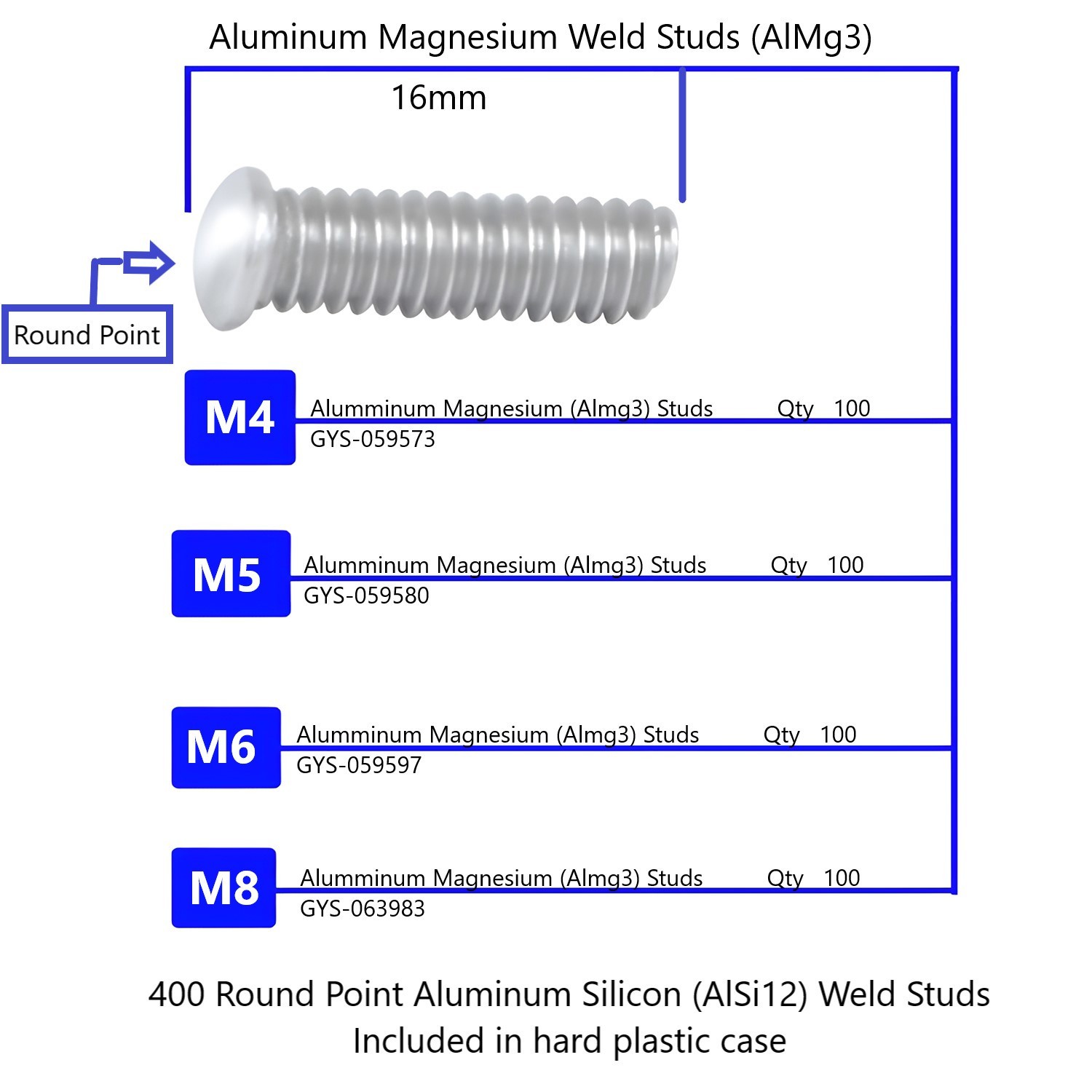 Grade A Tool Aluminum Dent Puller Weld Stud Master Kit - M4, M5, M6, M8
