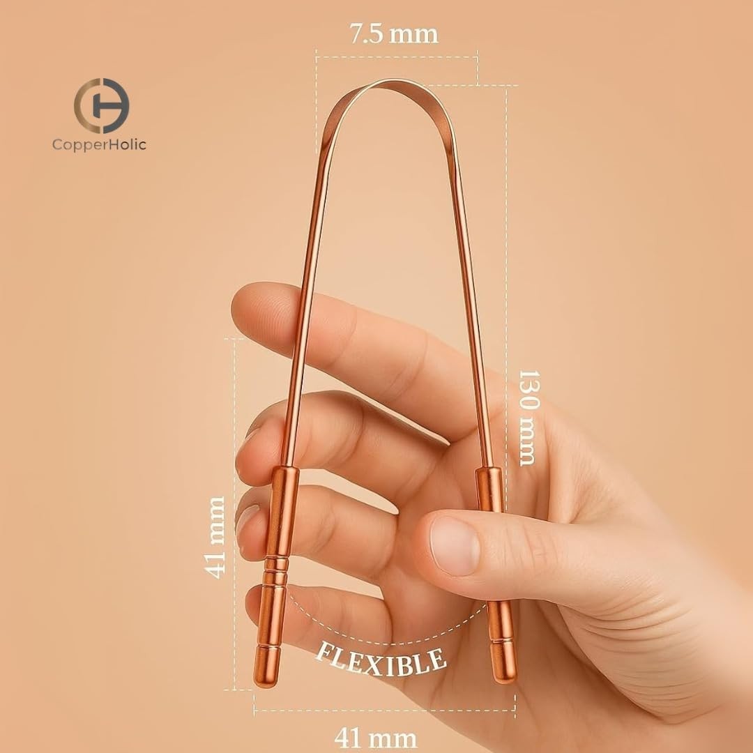 Tongue Scraper Set (2 Pack) – Pure Copper Cleaner Kit with Bamboo