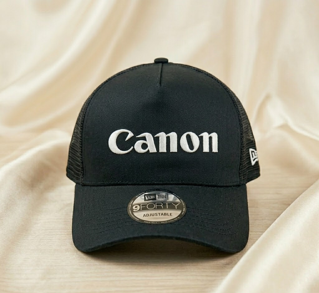 Trucker Hat Canon Camera Logo Custom 2D Flat Embroidery Cap Black