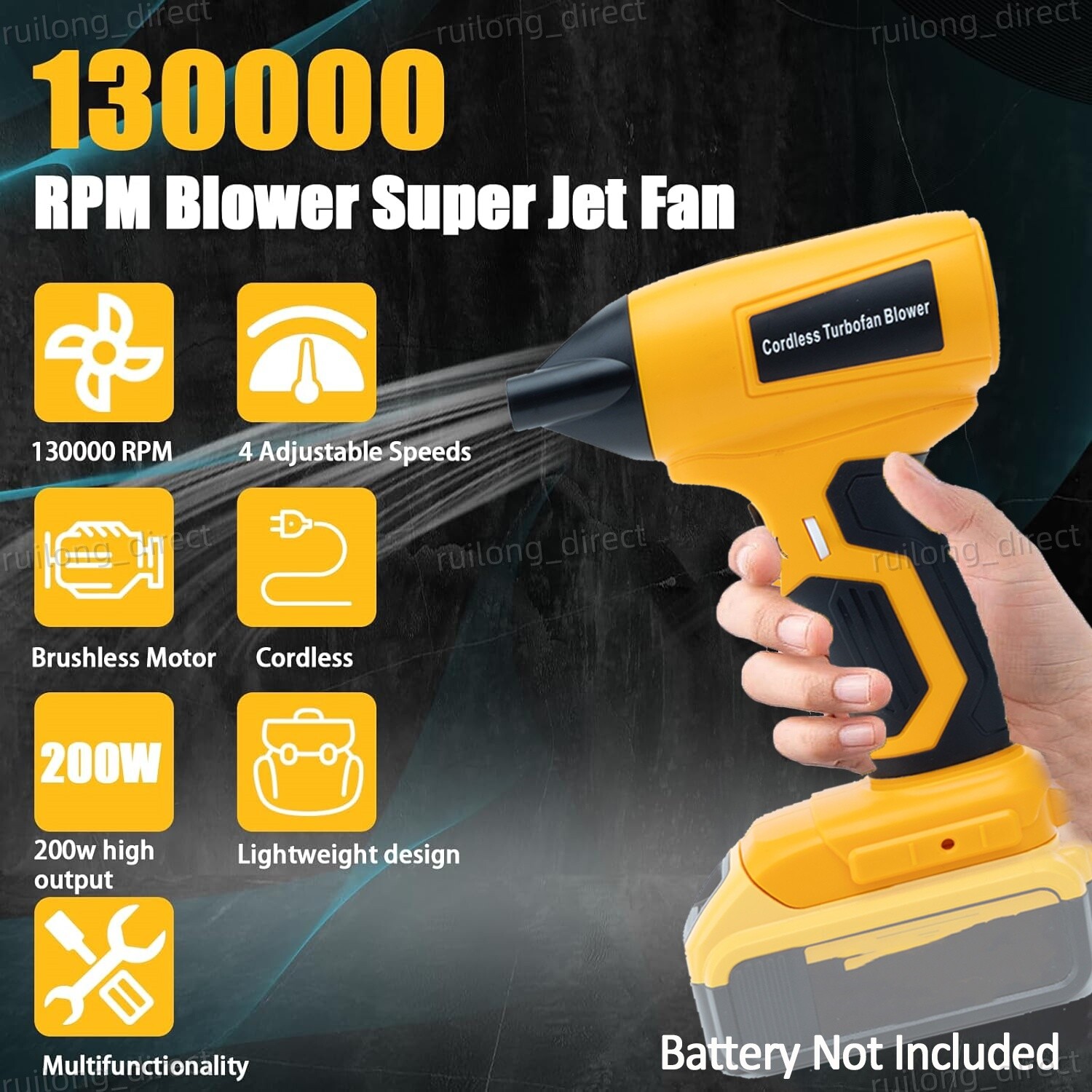 130000RPM Electric Air Duster Cordless Turbofan Blower for Dewalt 18/20V Battery