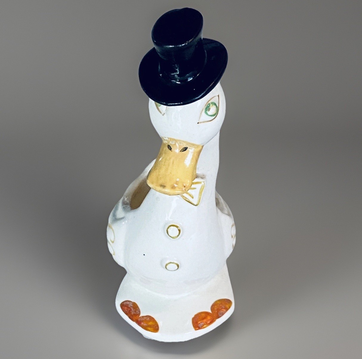 1920s Ceramic dapper duck anthropomorphic planter top hat bow tie 7” Tall