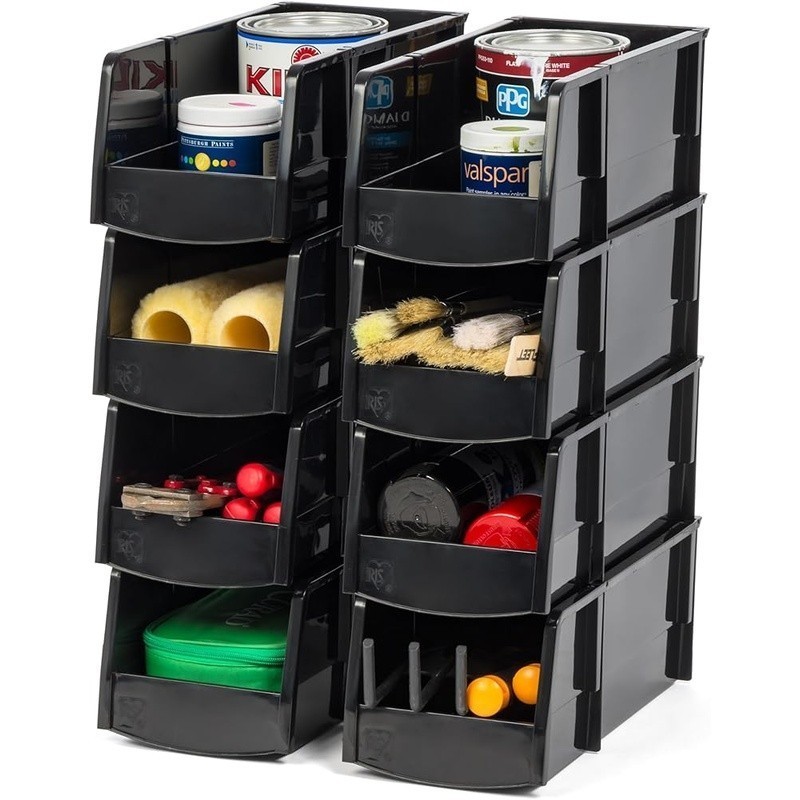 Stackable Plastic Storage Bins Organizing Tools Crafts Snacks Office Garage New