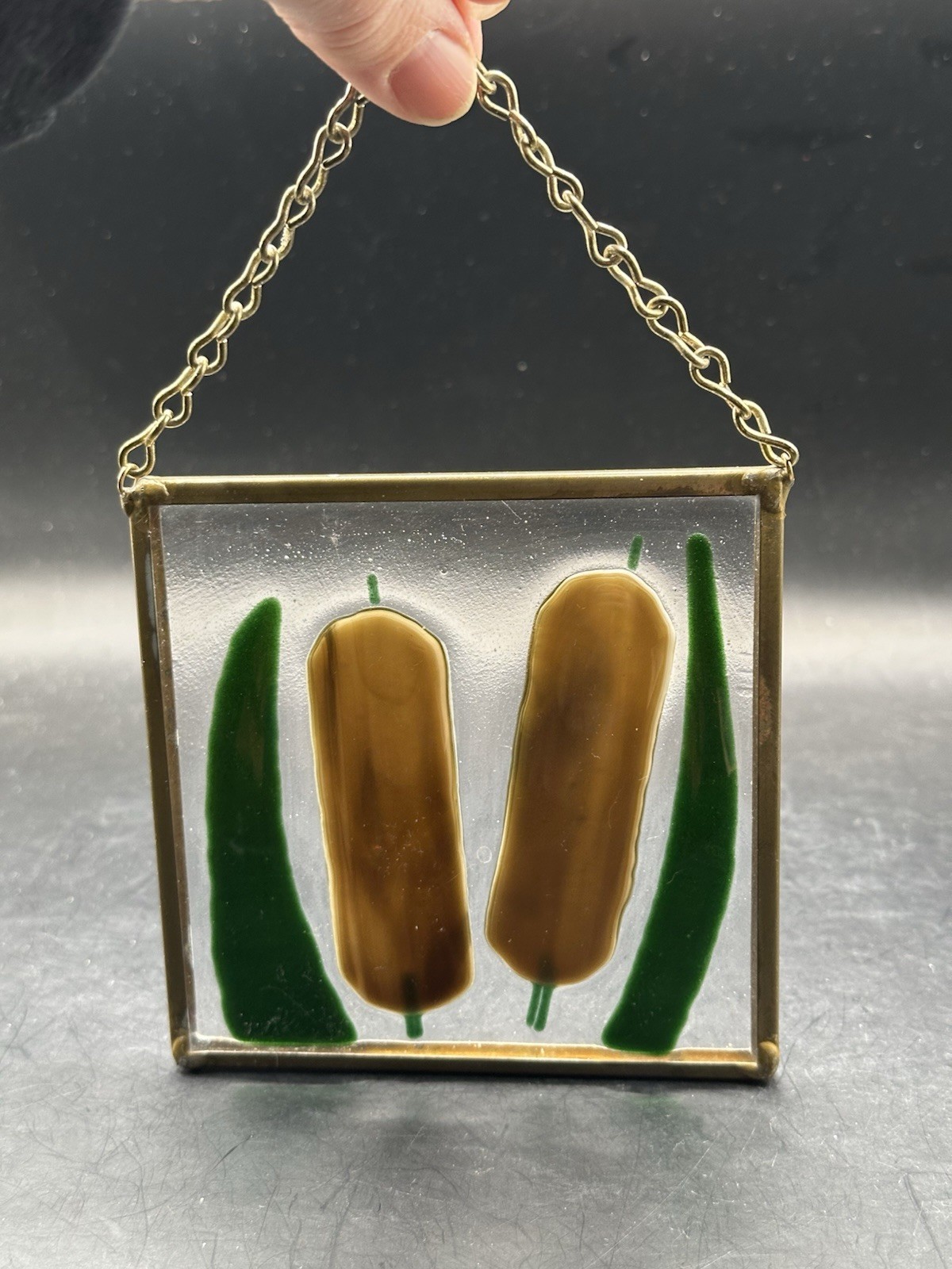 Fused Glass Suncatcher With Cattails