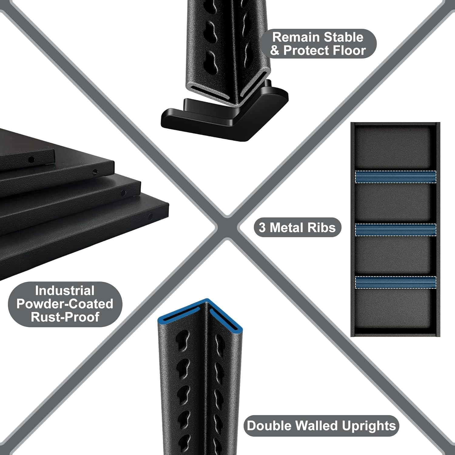 40" W 3-Tier Garage Shelving Heavy Duty, 1500LBS Loads Garage Storage Shelves, M