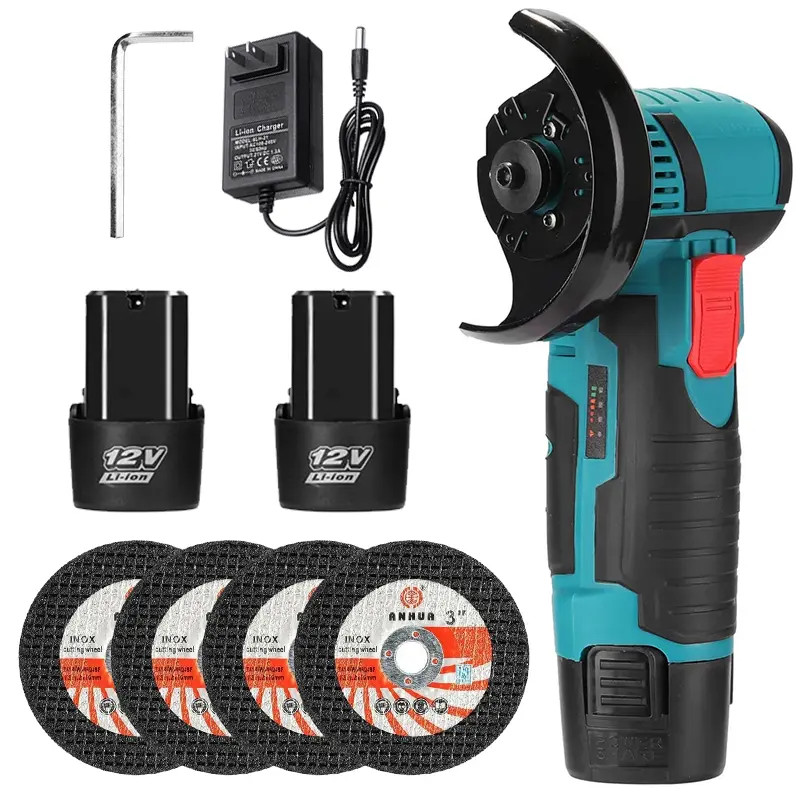 12V Cordless Mini Brushless Angle Grinder Kit with 4 Gutting Blades,2 pcs 12V