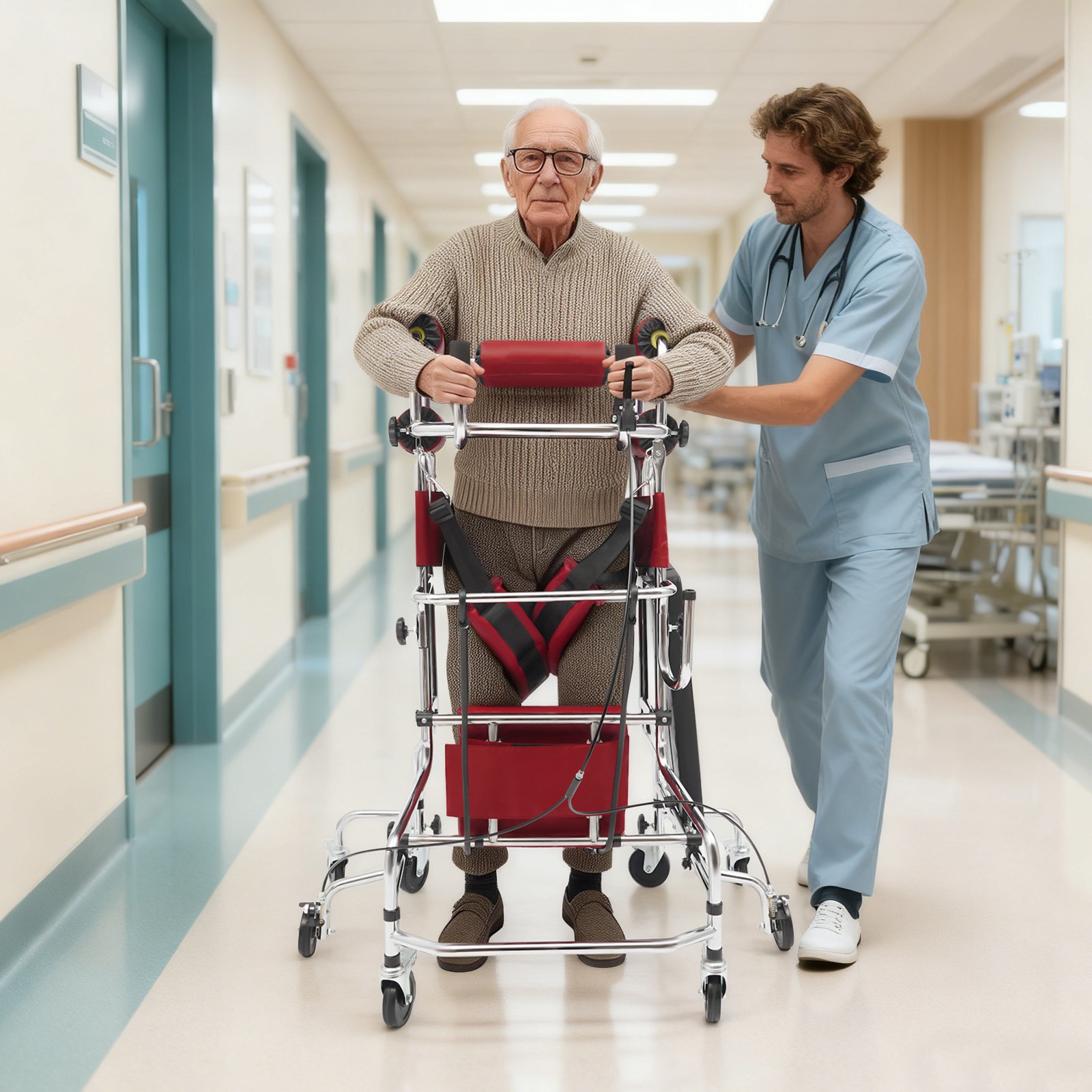 Adult Standing Walker, 8-Wheels Walking Aid for man Adjustable Height & Width