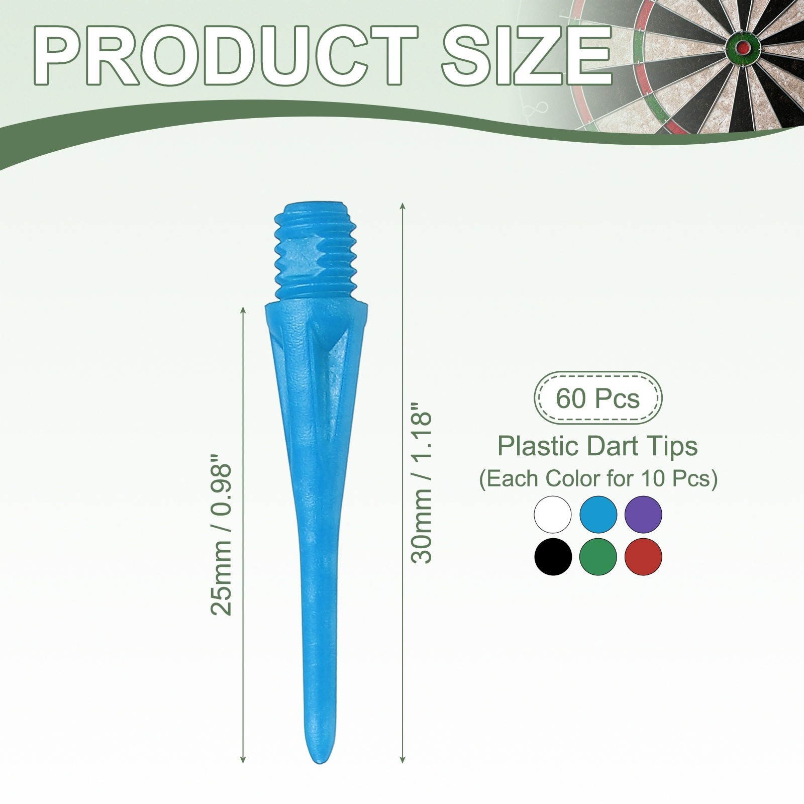 Plastic Dart Tips, 2BA Thread Soft Tip Dart Accessories 60 Pack & 6 Colors