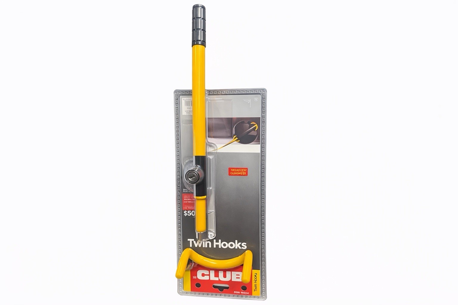 The Club 3000 Universal Anti-Theft Twin Hooks Steering Wheel Lock, Yellow