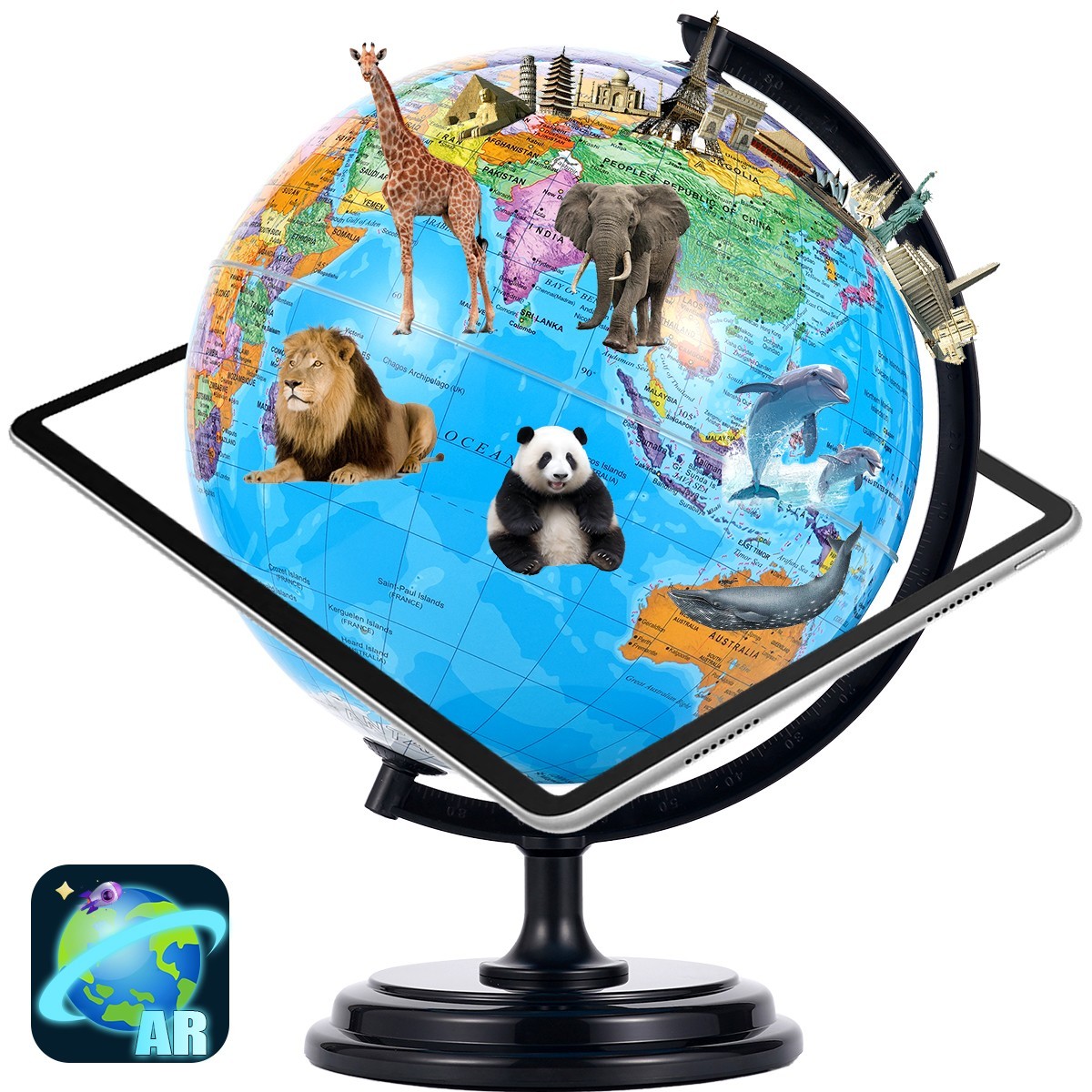 10inch World Globe Built-in LED Night Light Desk Globe For Geography Teaching