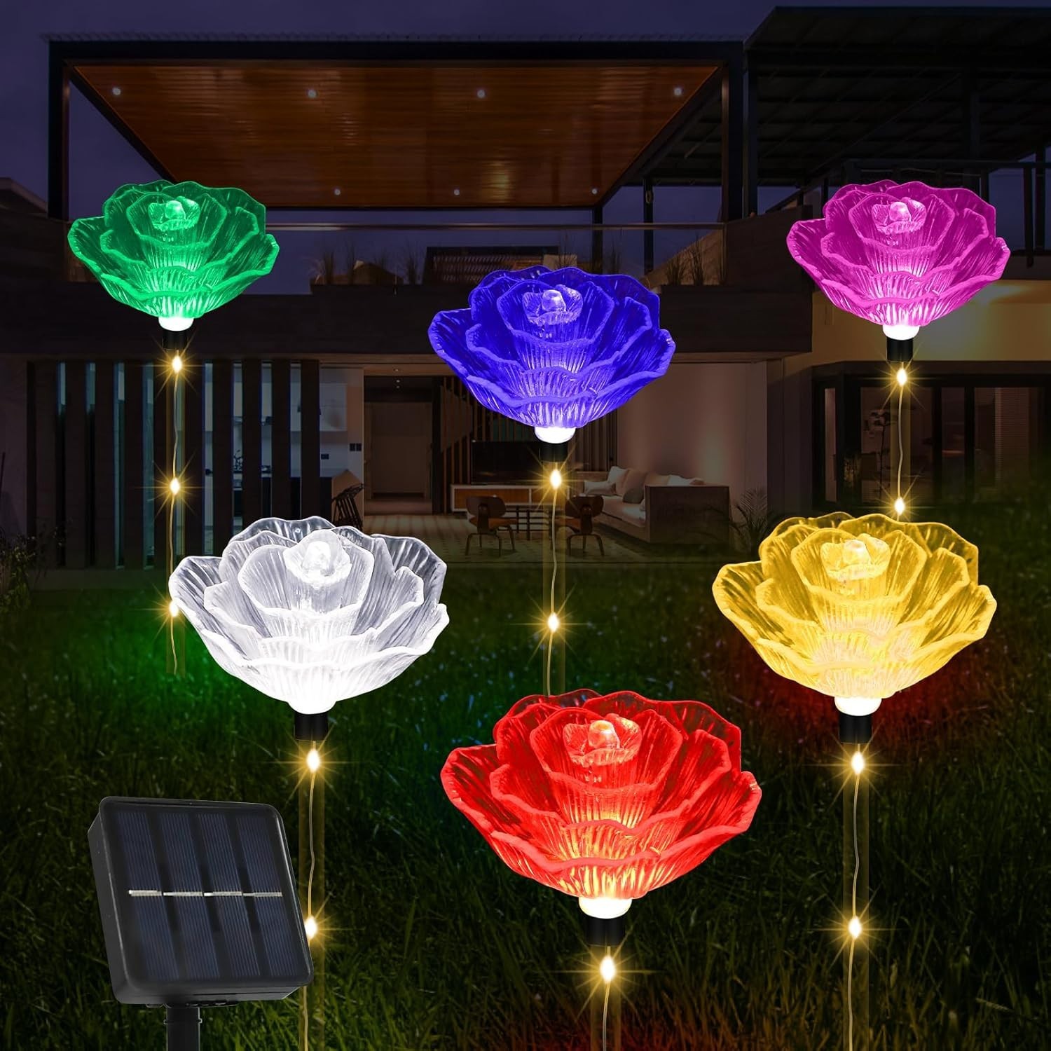 Solar Garden Light Outdoor Waterproof,6Packs Multicolor Bigger Rose Flowers Ligh