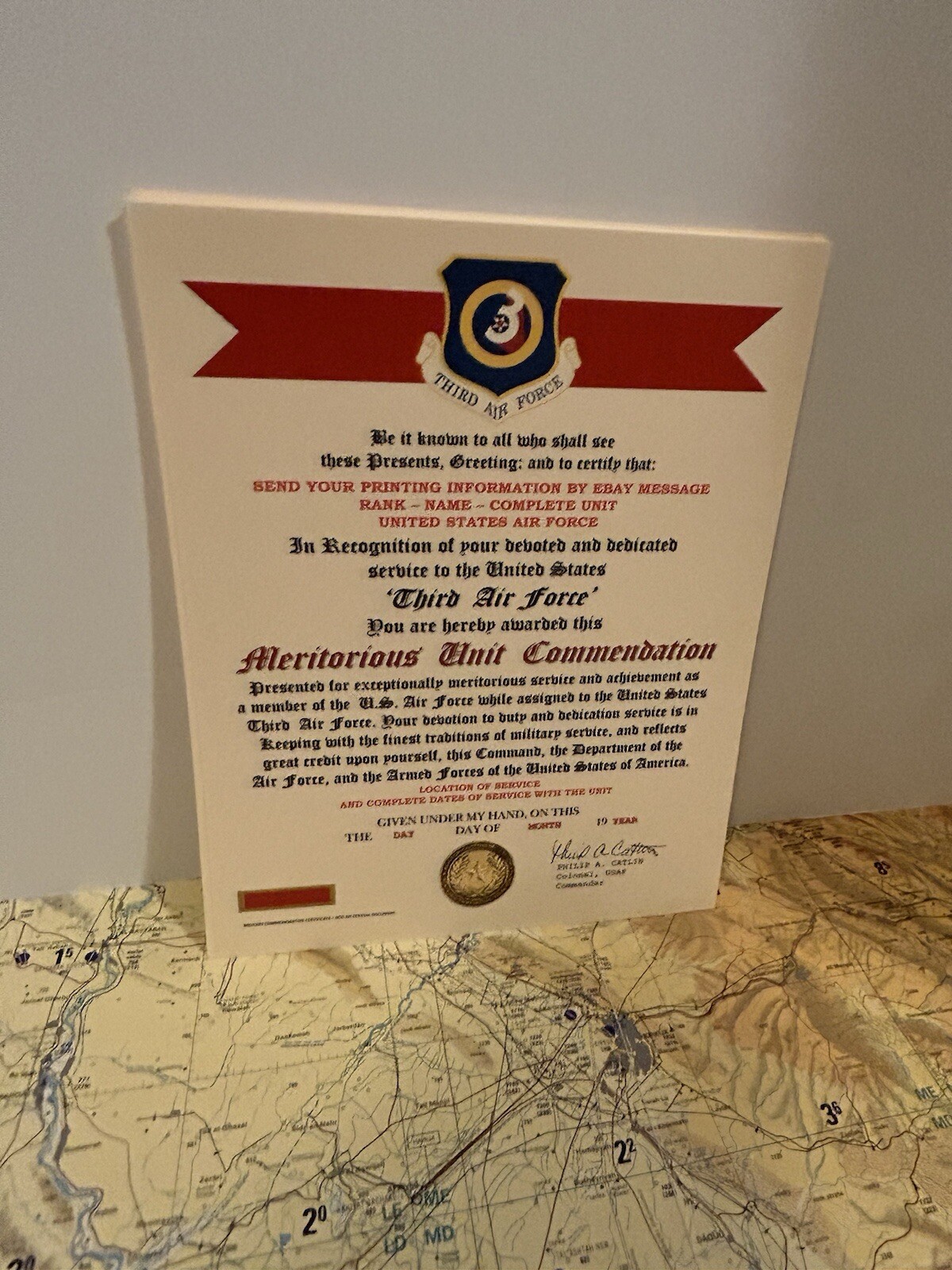 U.S. AIR FORCE / 3RD AIR FORCE - MERITORIOUS UNIT COMMENDATION CERTIFICATE