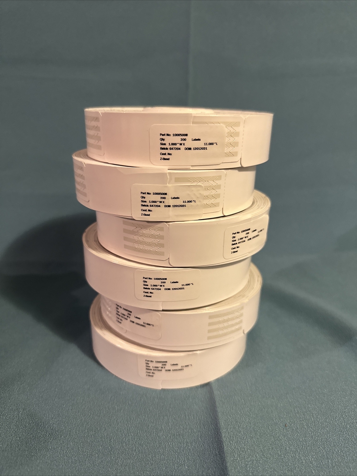 Zebra 10005008 Wristband Polypropylene 1”x11” White Thermal Z-Band Case/6 Rolls