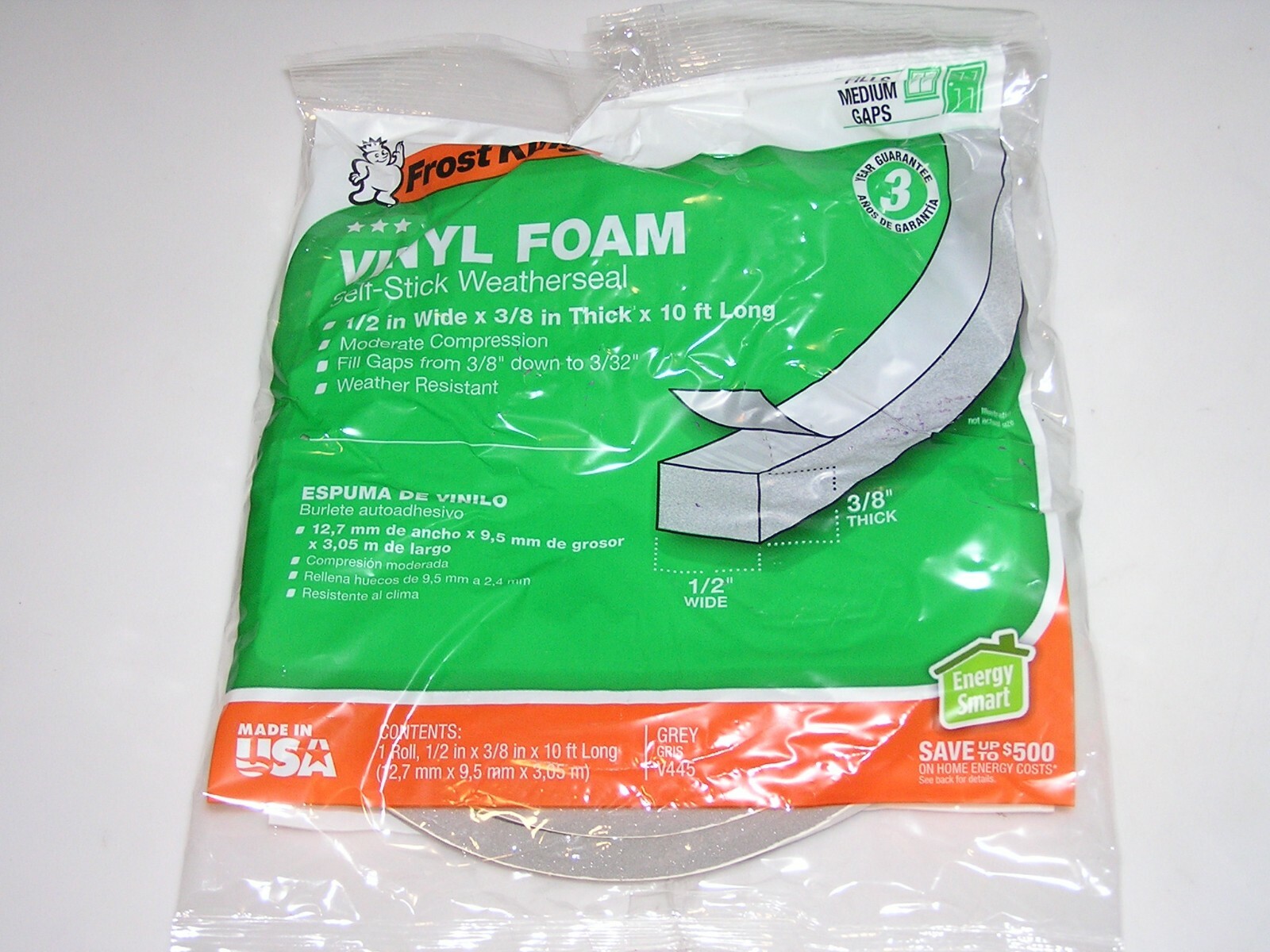 Frost King V445H Gray Vinyl Clad Foam Weather Seal 0.38 Thick in. x 10 L ft.
