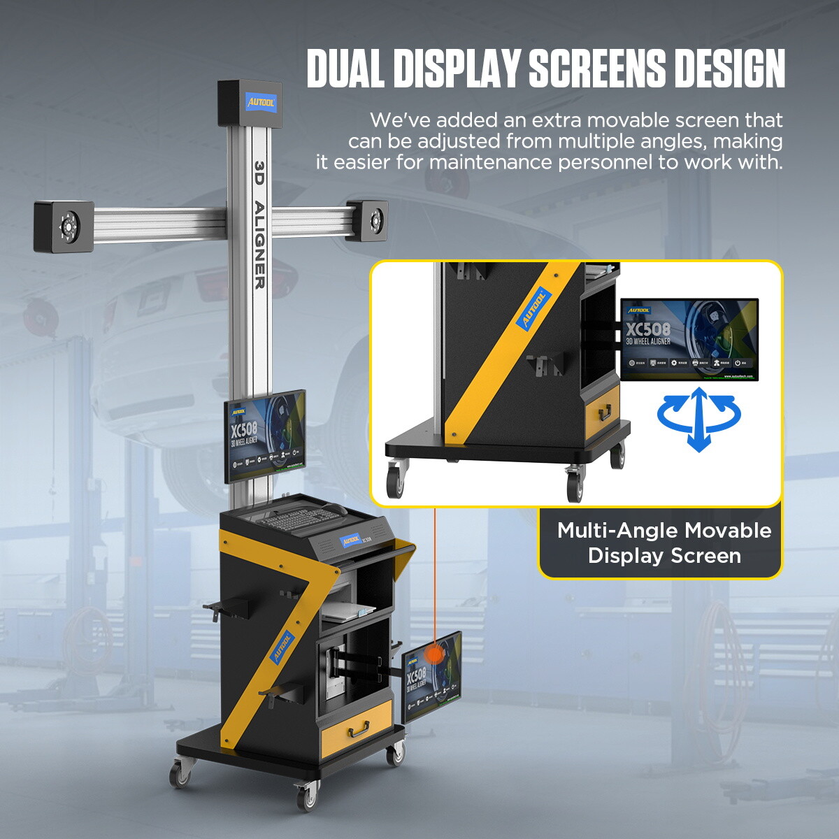 3D Wheel Alignment Machine Wheel Tire Aligner System Dual Display 19" W/Printer