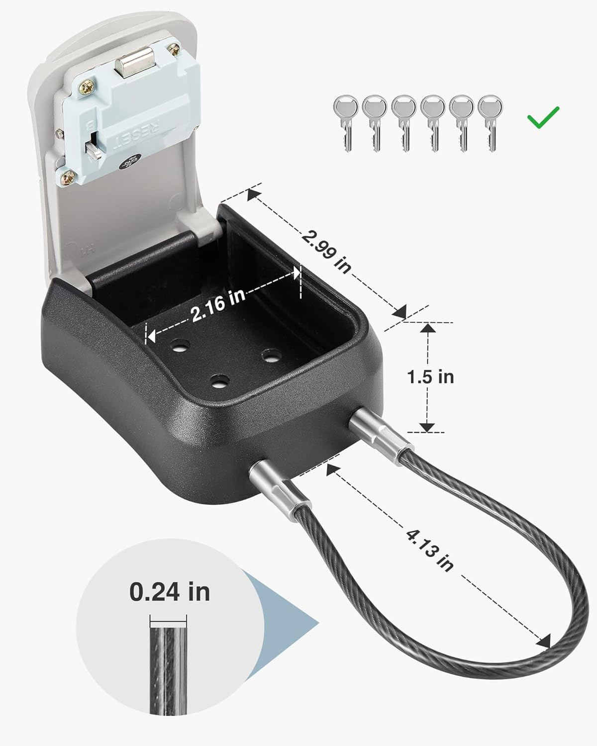 Lock Box, Portable Key Lock Box with Removable Cable Handle, Resettable Combinat