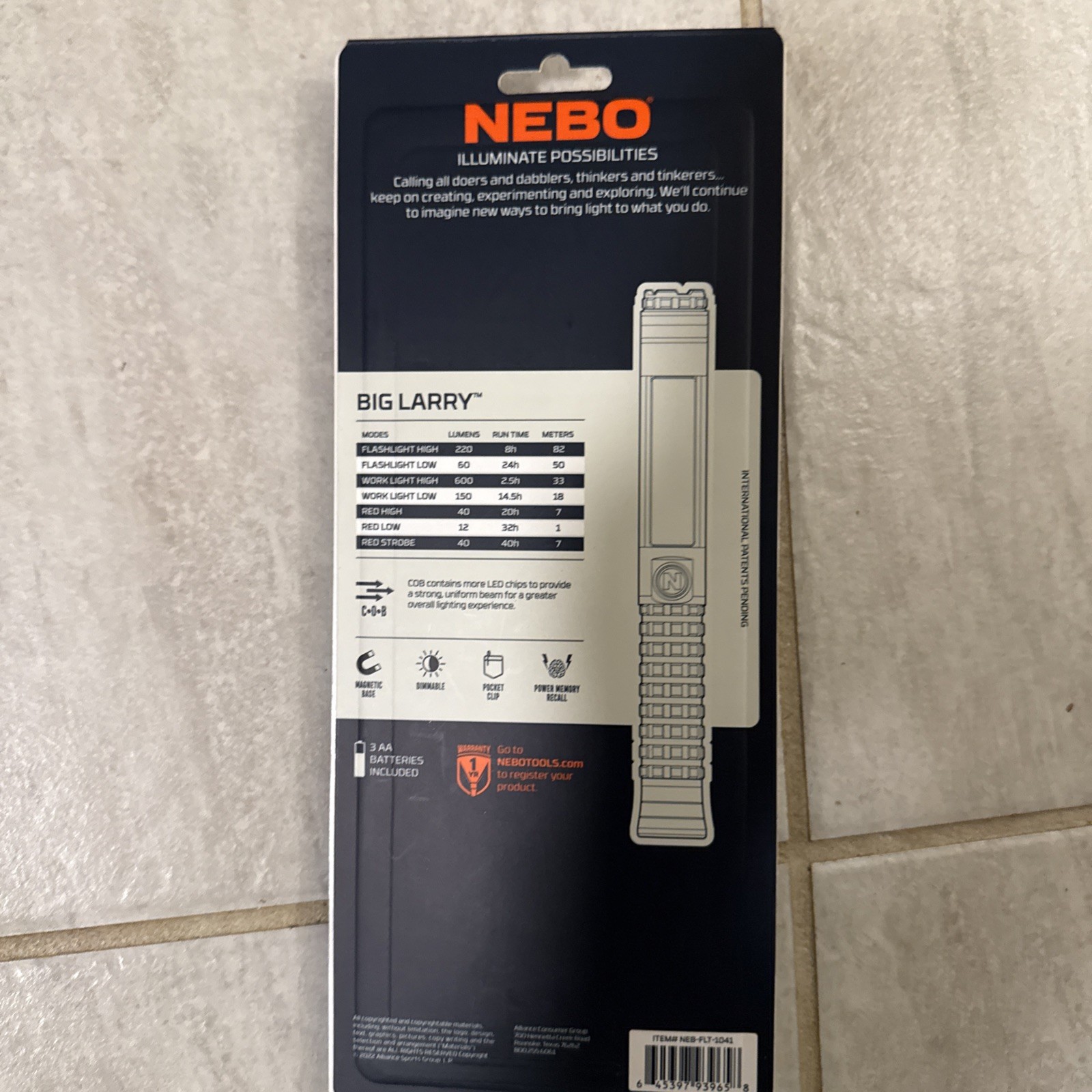 NEBO Big Larry 600 Lumen Work Light & Flashlight w/ Magnetic Base