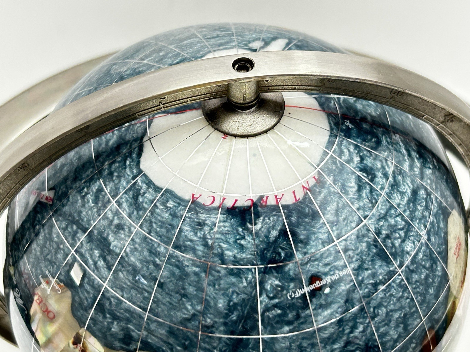 Blue Table Top Gemstone World Globe Silver Tripod