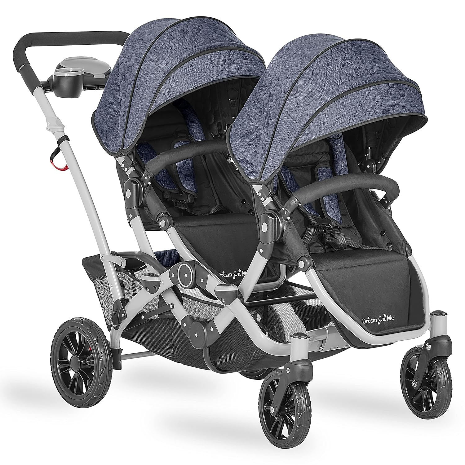 Track Tandem Double Umbrella Stroller in Slate, Lightweight Double Stroller for