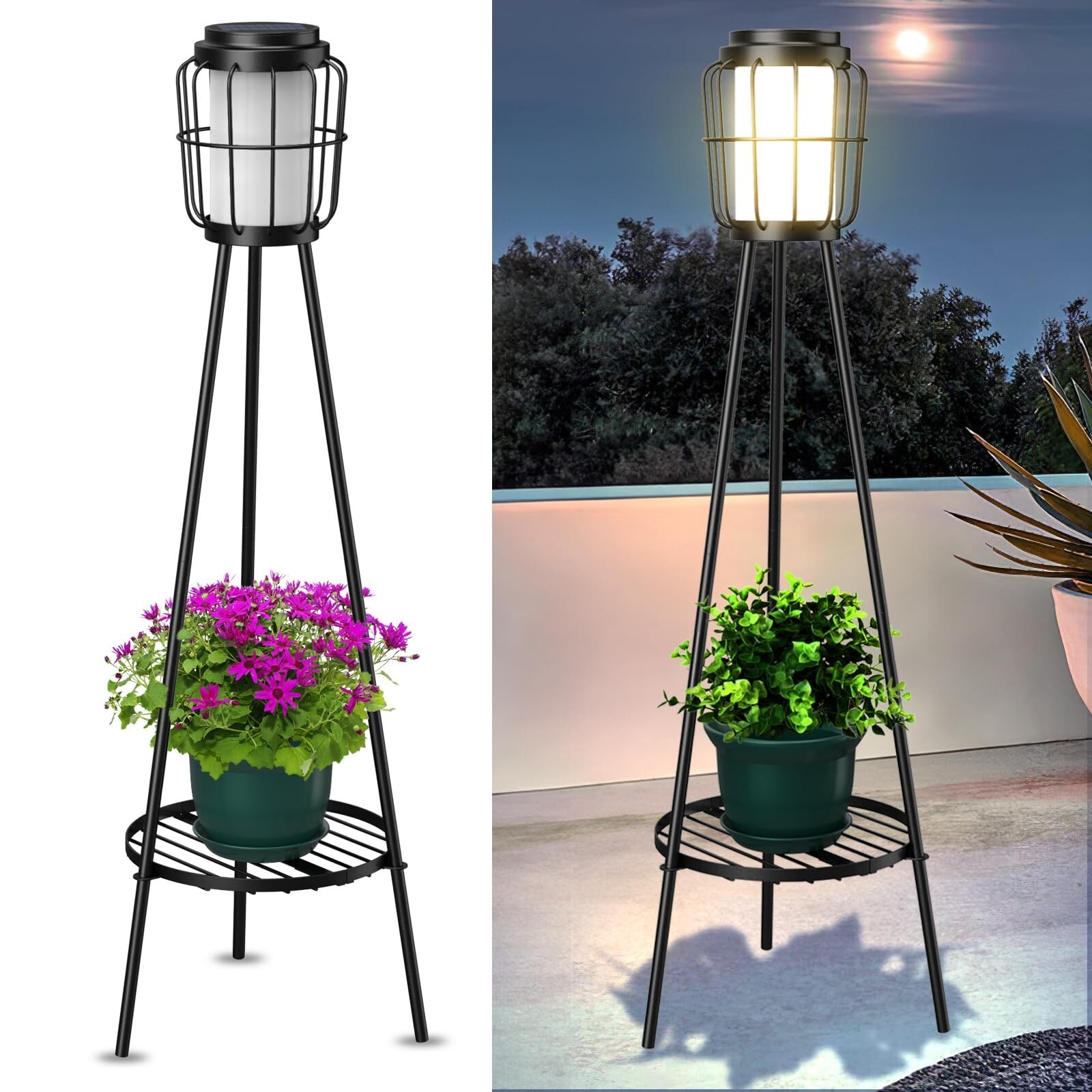 2 Pack Solar Lights Outdoor with Plant Stands - Solar Floor Lamp & Street Lig...