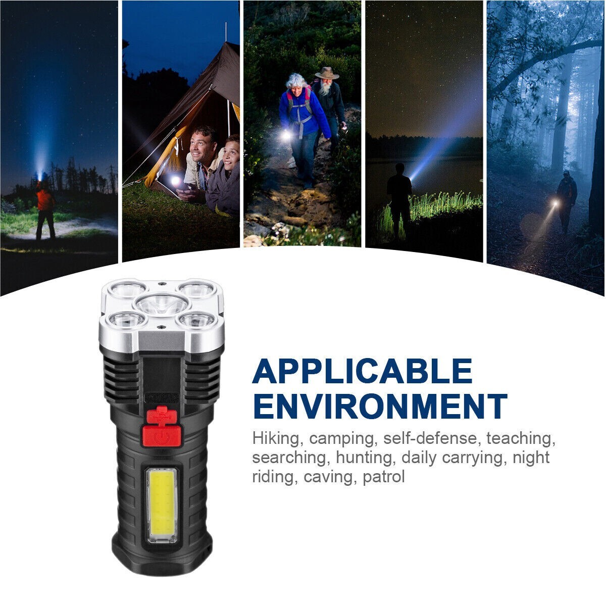 Super Bright LED Torch Flashlight+USB Rechargeable Tactical Camping Outdoor Lamp
