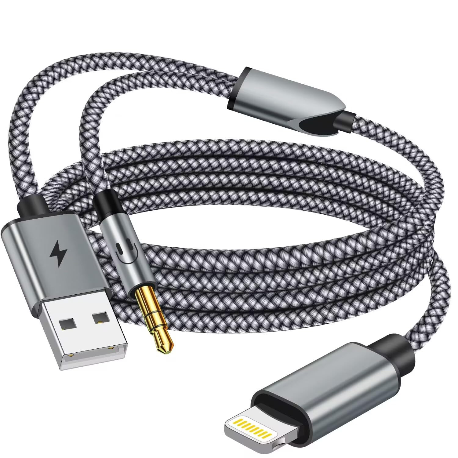 Aux Cord for Iphone [Apple Mfi Certified], 2 in 1 Lightning to 3.5Mm Aux Cable w