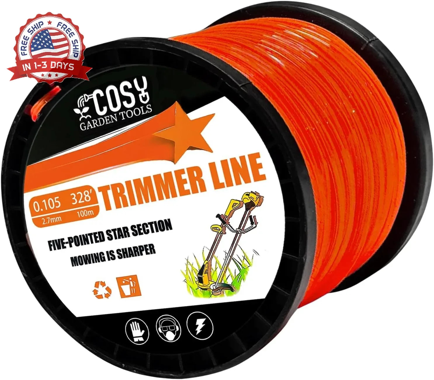 .105" String Trimmer Line, Commercial Grade Orange Pentagon Weed Eater String, P