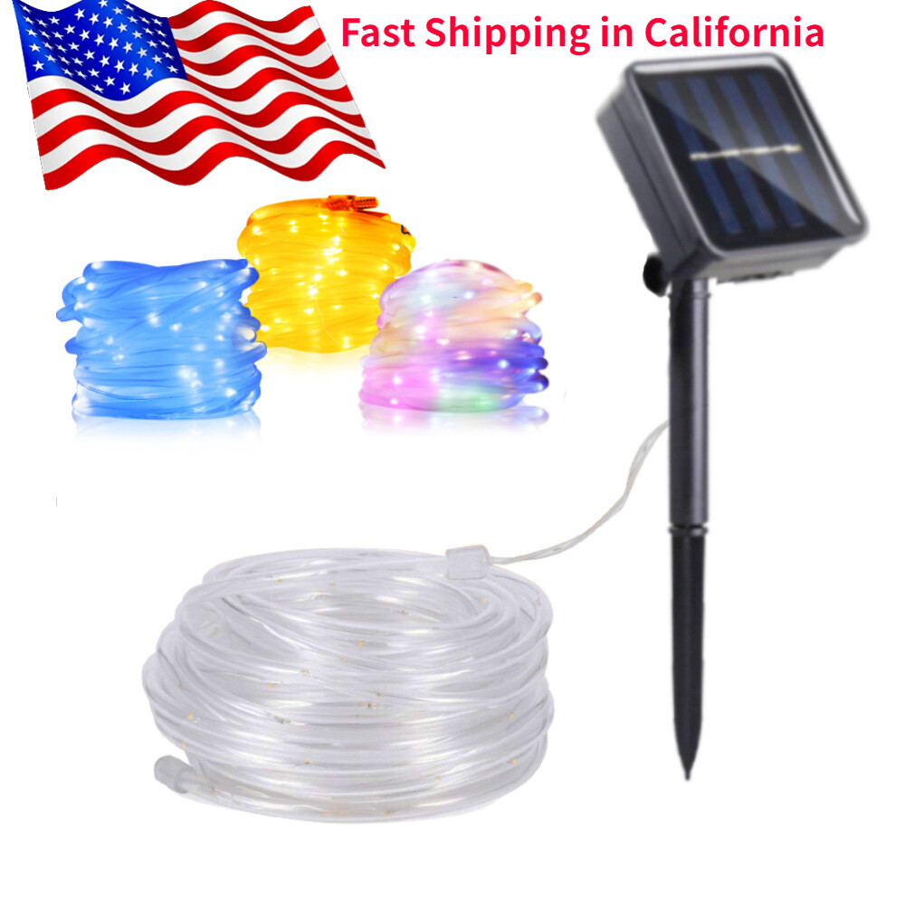 LED Solar Rope String Fairy Lights Strip Outdoor Garden Patio Pool Dusk To Dawn