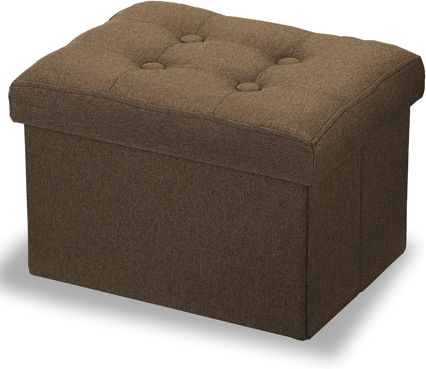 Small Storage Ottoman Stool Foot Rest Folding Linen Cloth Under Desk Stool Brown