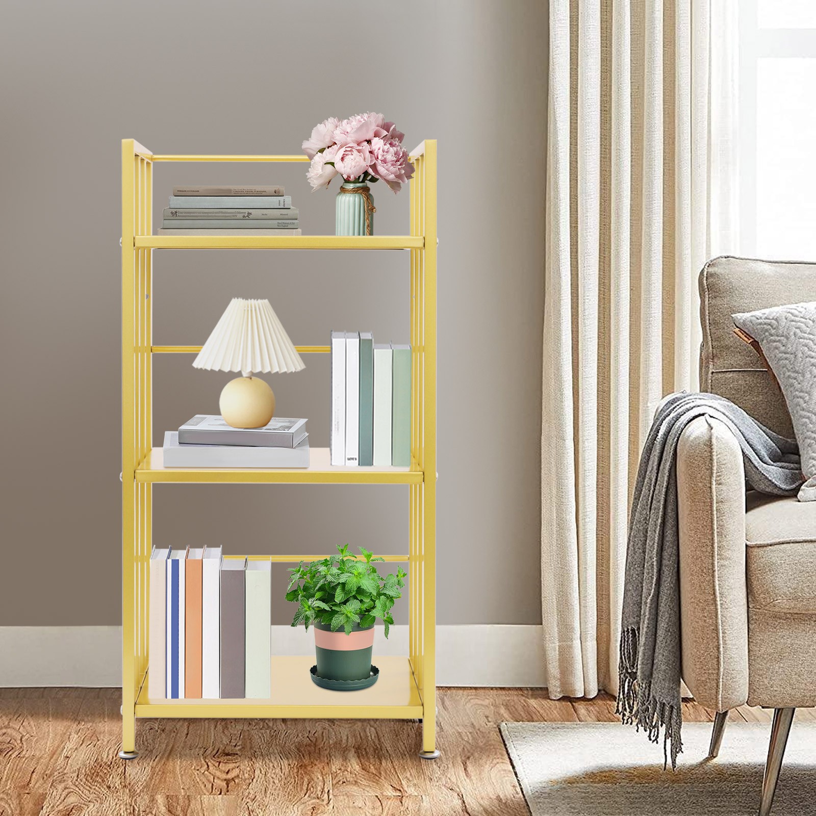 3-Tier Floor Standing Bookshelf Display Rack Iron Open Shelf Modern Sturdy