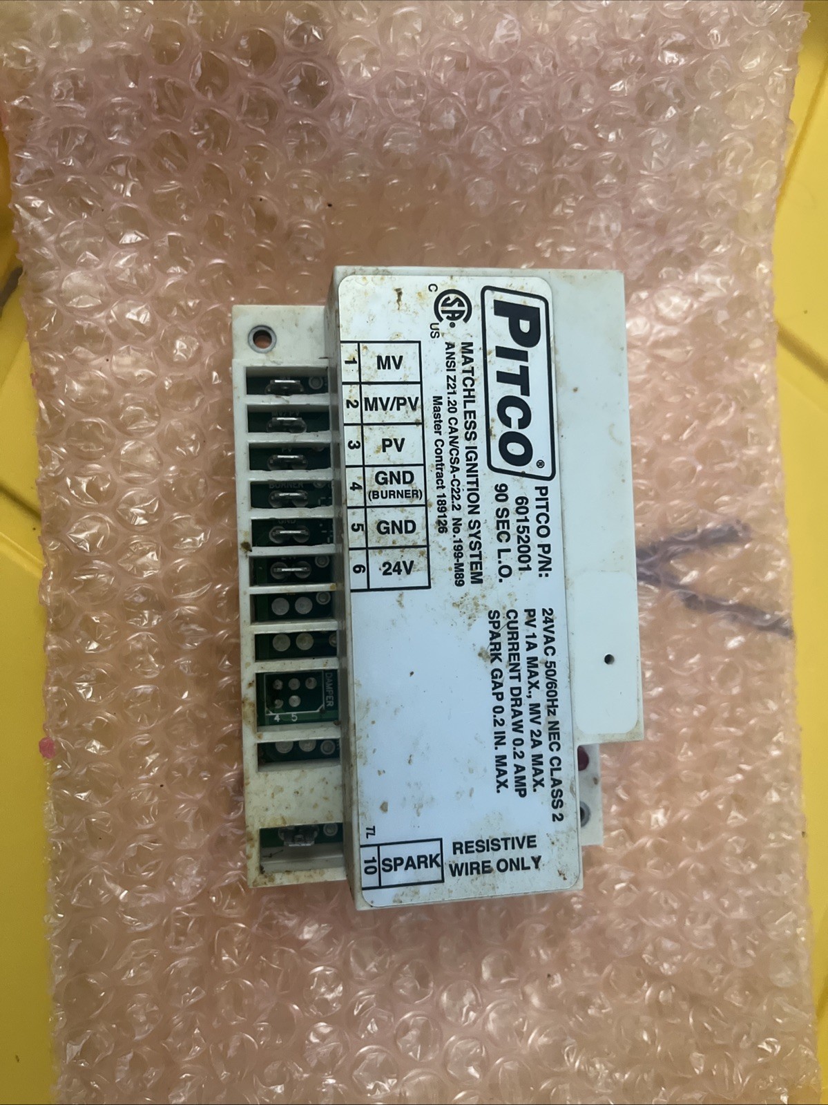 P.  USED GOOD Pitco Ignition Spark Control 24Vac 60152001-CL Free Shipping