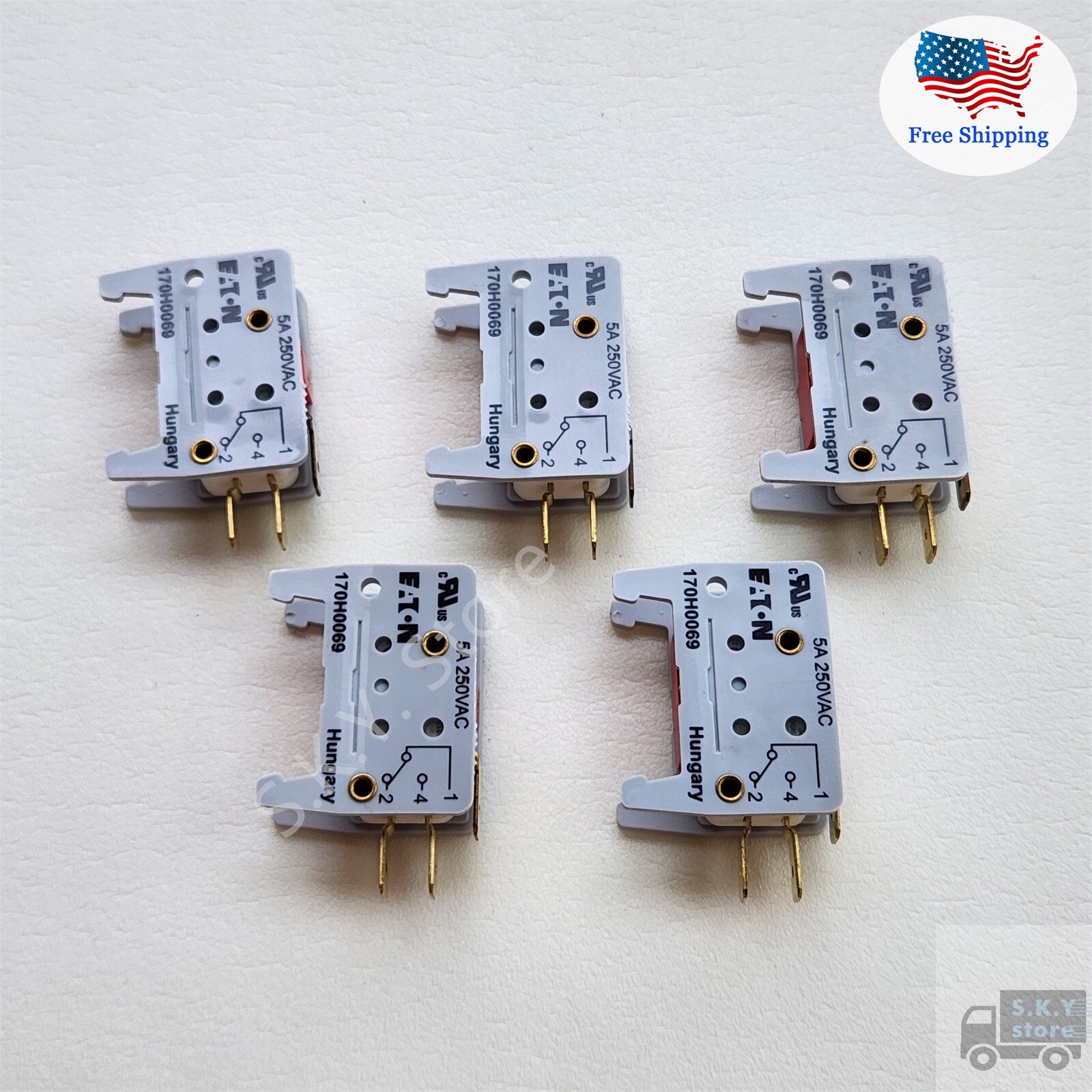 Lot of 5 Pieces New Eaton 170H0069 Microswitch, 5A 250VAC BUSSMANN, Free Ship