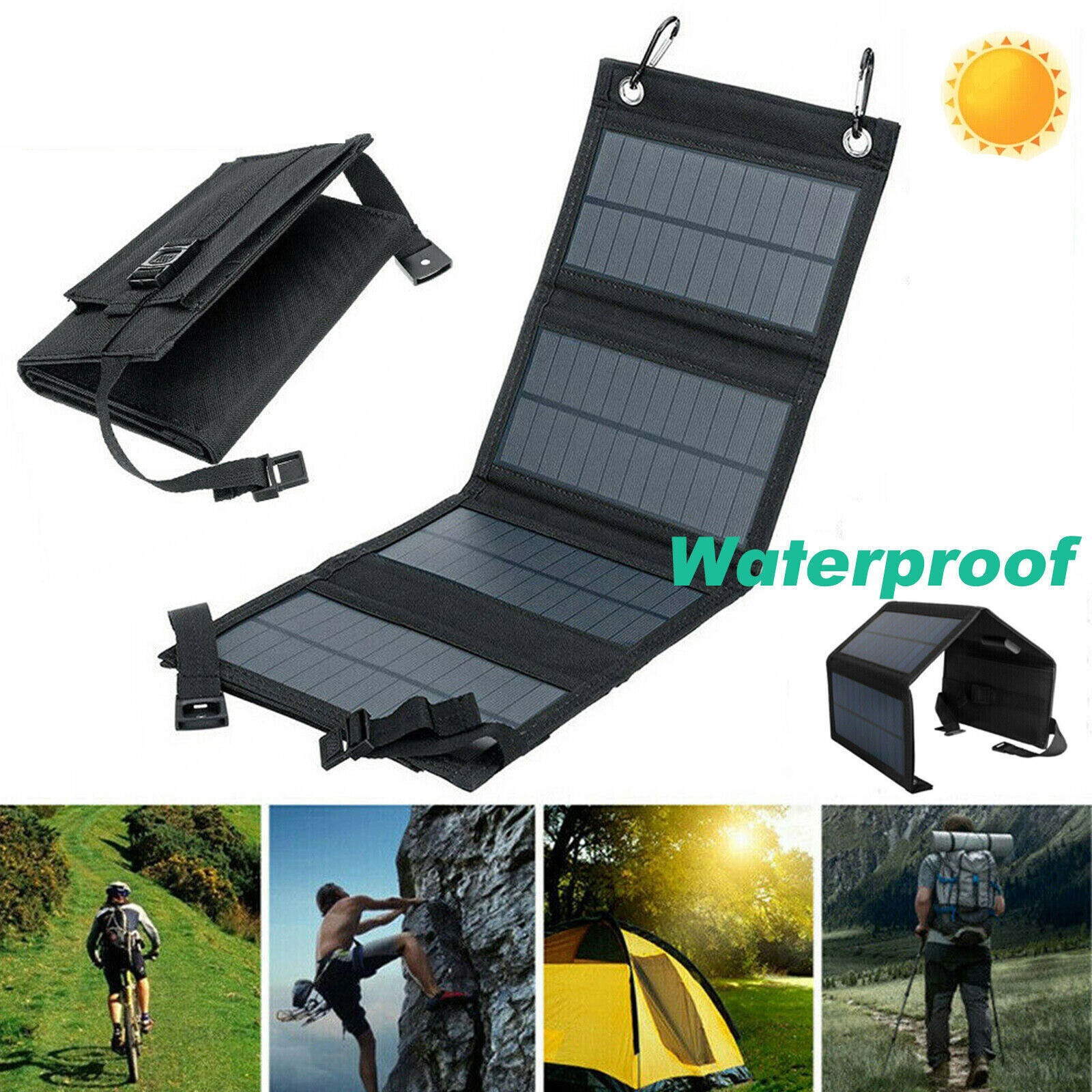 100W USB Portable Solar Panel Folding Power Bank Outdoor Camping Phone Charger
