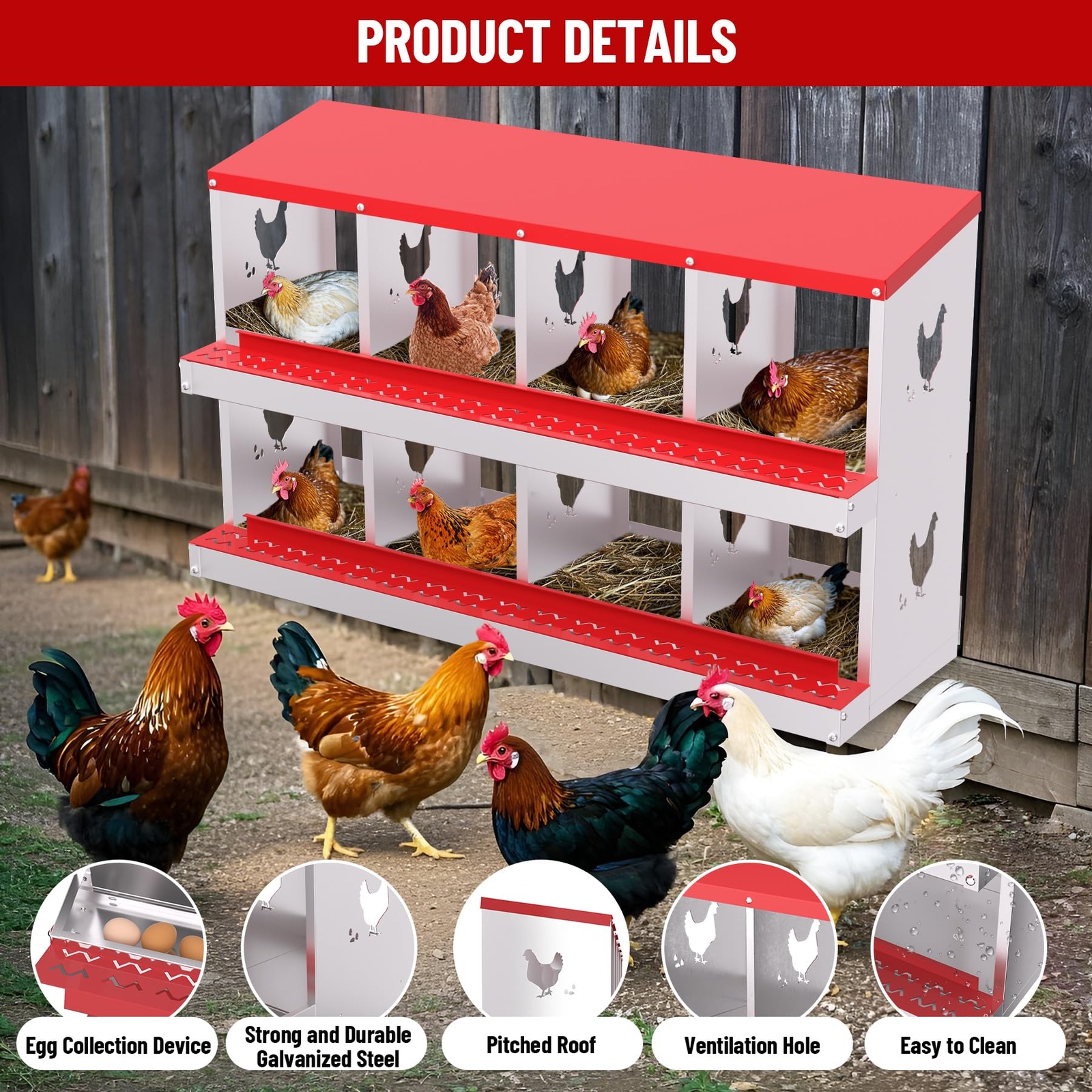 2 Tier Chicken Nesting Box 8 Compartment Chicken Egg Laying Box Egg Collection